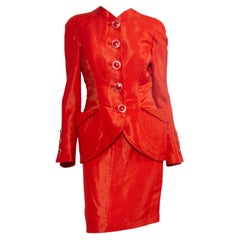 NWT S/S 1991 Gianni Versace Couture Orange Metallic Runway Skirt Suit
