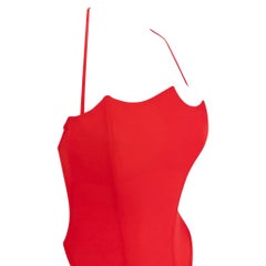 NWT S/S 1991 Gianni Versace Red High-Cut Peaked Neckline One-Piece Swimsuit IT40