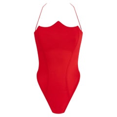 NWT S/S 1991 Gianni Versace Red High-Cut Peaked Neckline One-Piece Swimsuit IT40