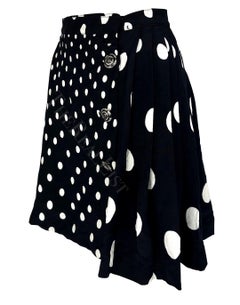 NWT S/S 1994 Gianni Versace Black White Polka Dot Pleated Wrap Skirt