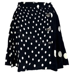 NWT S/S 1994 Gianni Versace Black White Polka Dot Pleated Wrap Skirt