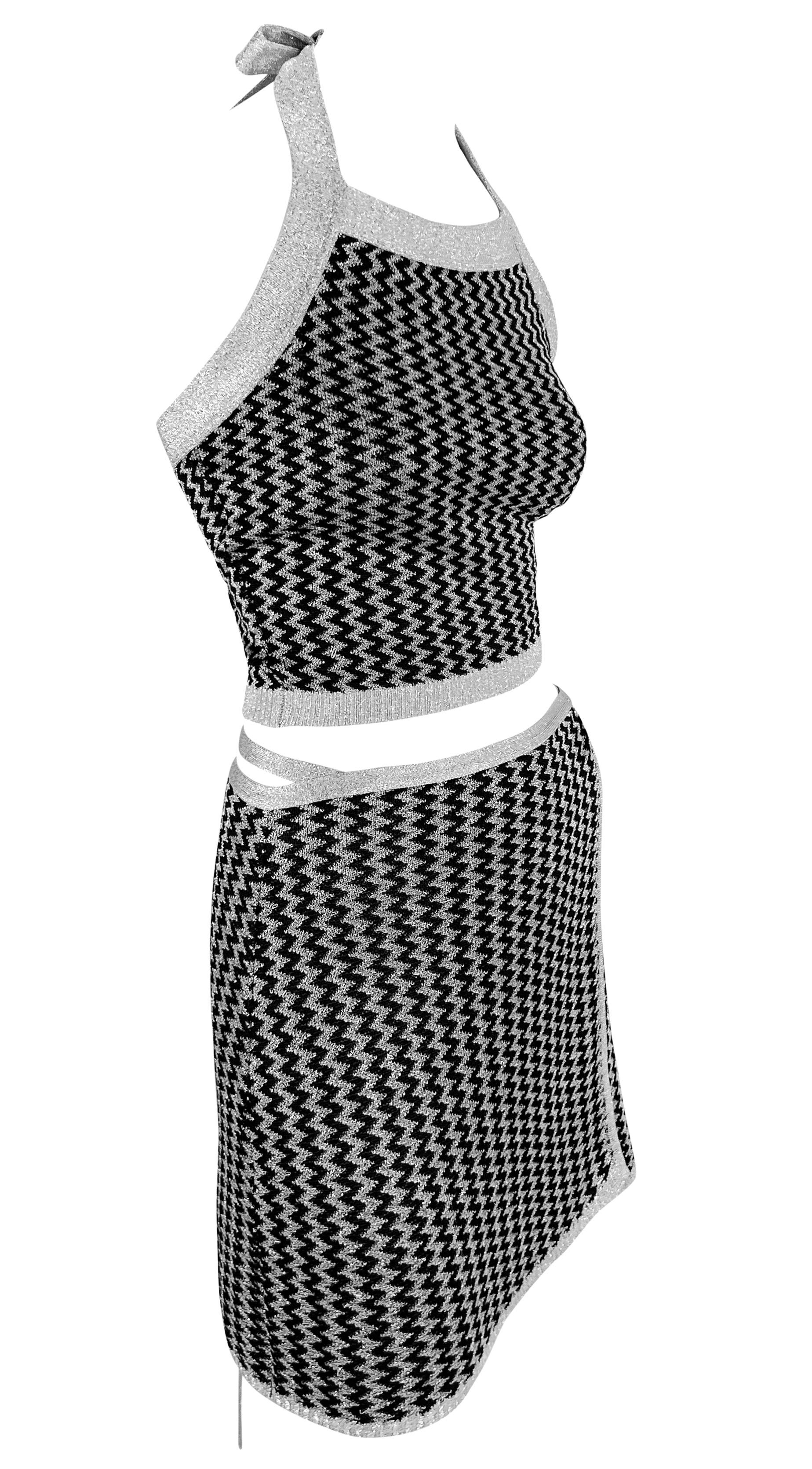 NWT S/S 1995 Dolce & Gabbana Conjunto de falda y top de punto metalizado con cuello halter Negro en venta