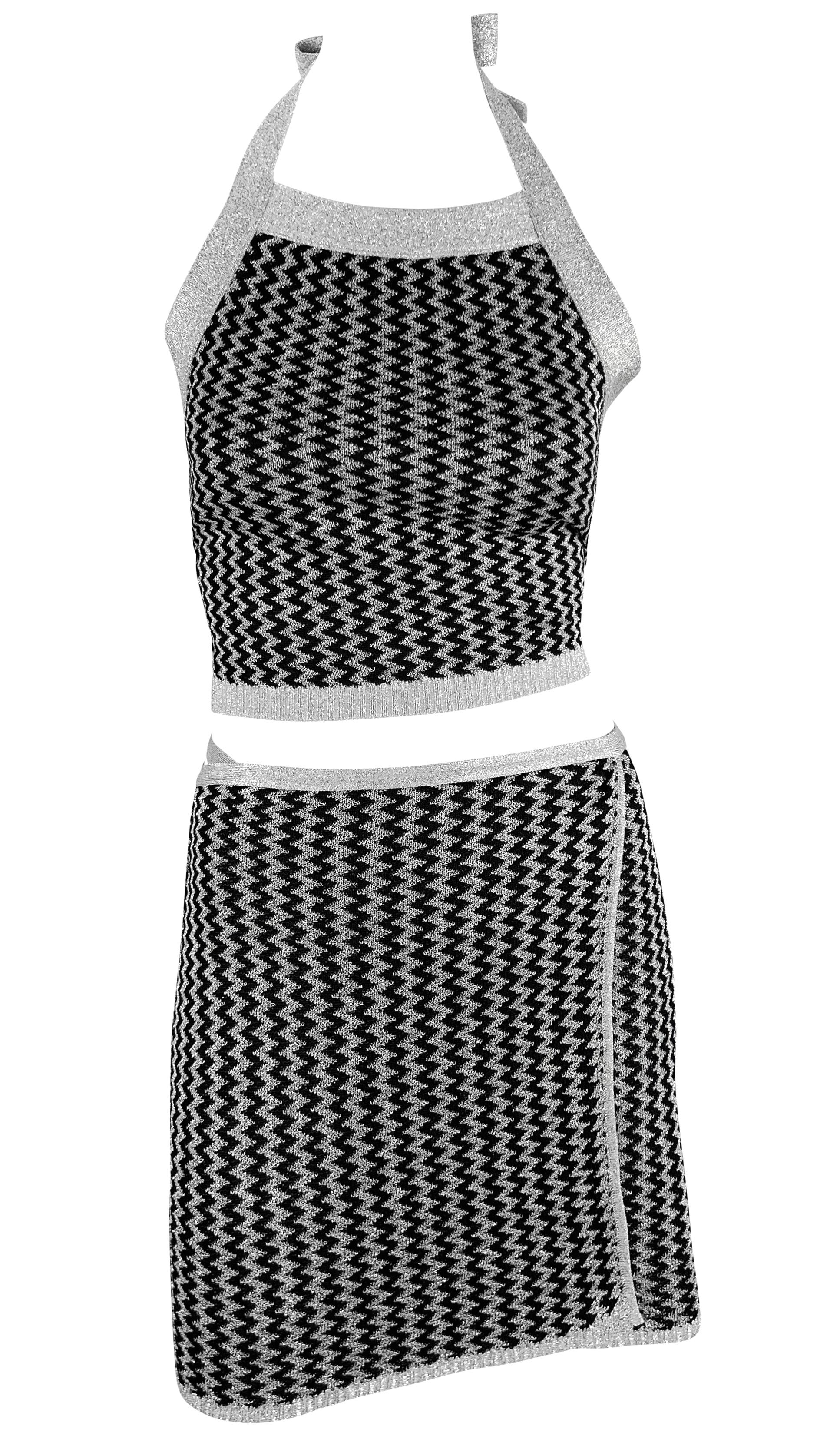 NWT S/S 1995 Dolce & Gabbana Conjunto de falda y top de punto metalizado con cuello halter en Excelente estado para la venta en West Hollywood, CA