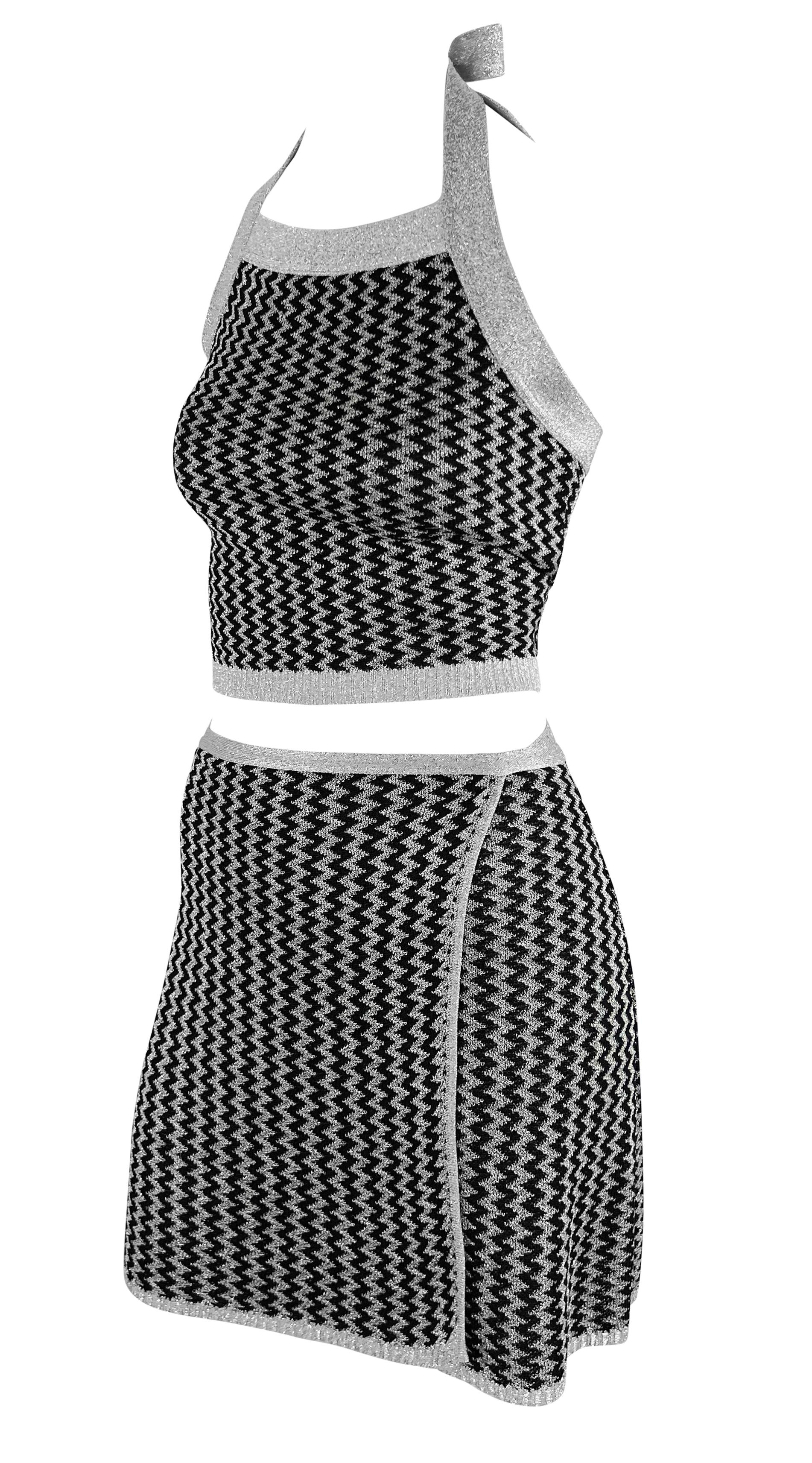 NWT S/S 1995 Dolce & Gabbana Conjunto de falda y top de punto metalizado con cuello halter en venta 2