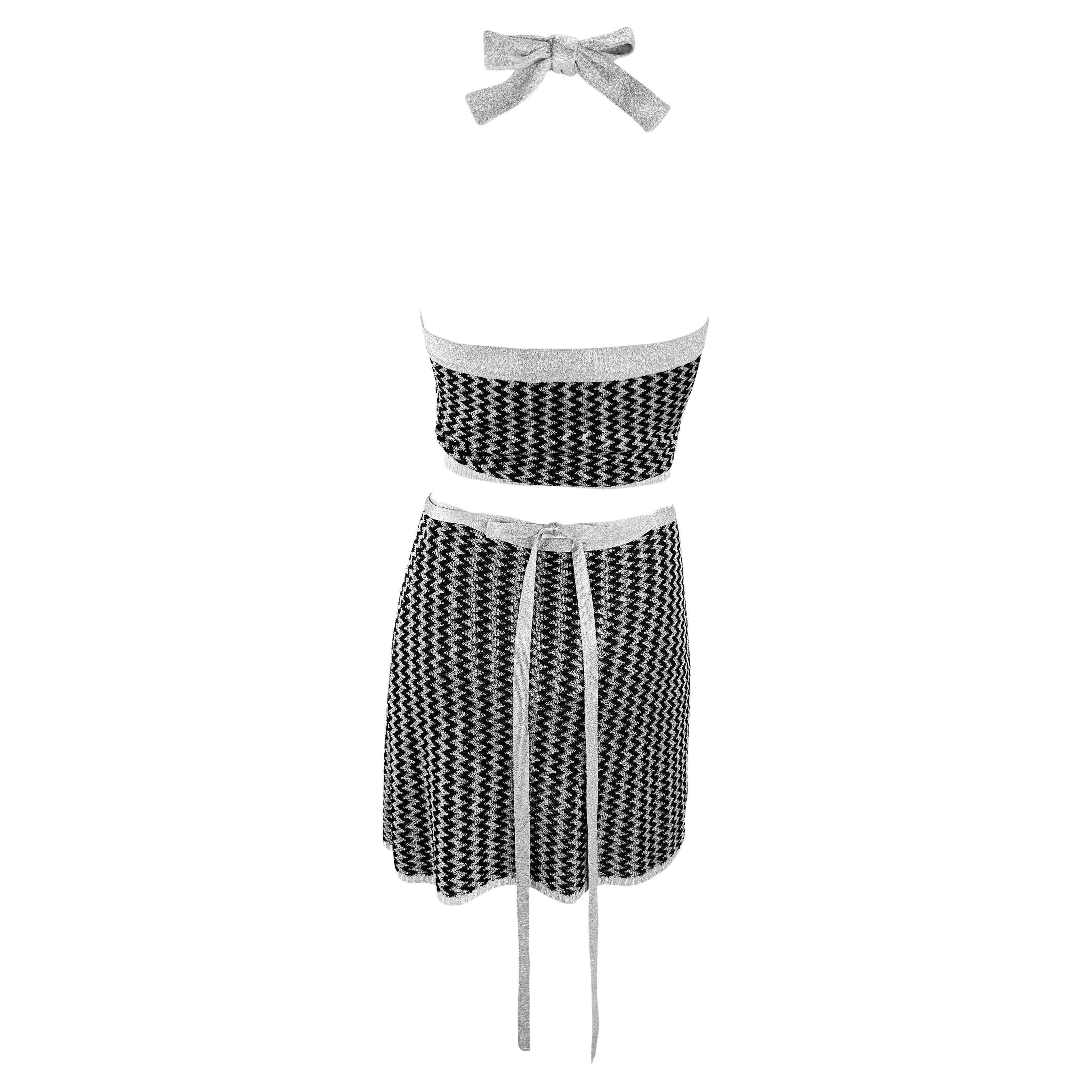 NWT S/S 1995 Dolce & Gabbana Conjunto de falda y top de punto metalizado con cuello halter en venta