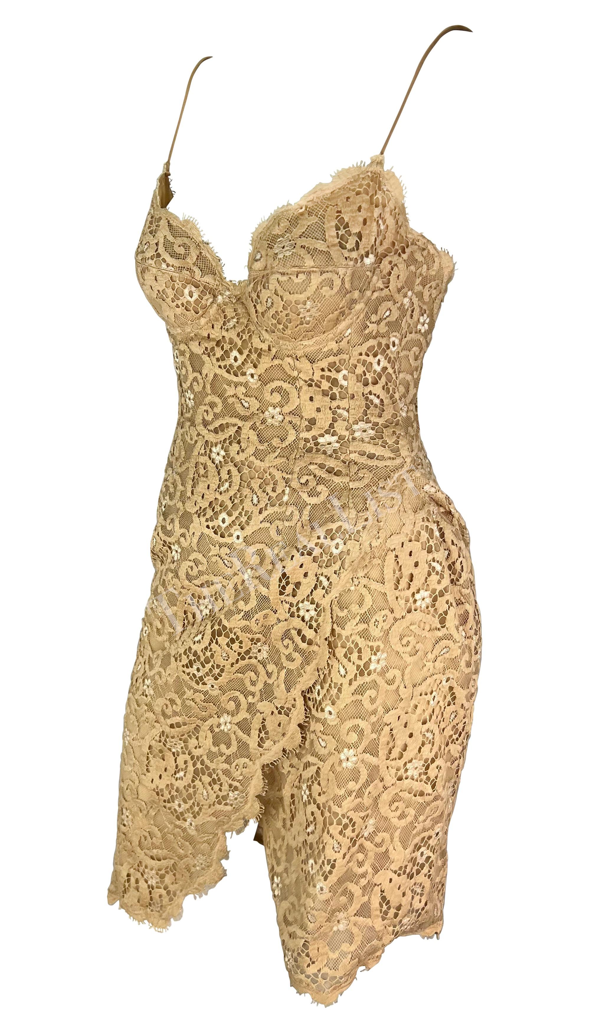NWT S/S 1995 Donna Karan Runway Beige Lace Wrap Style Slip Dress In Excellent Condition For Sale In West Hollywood, CA