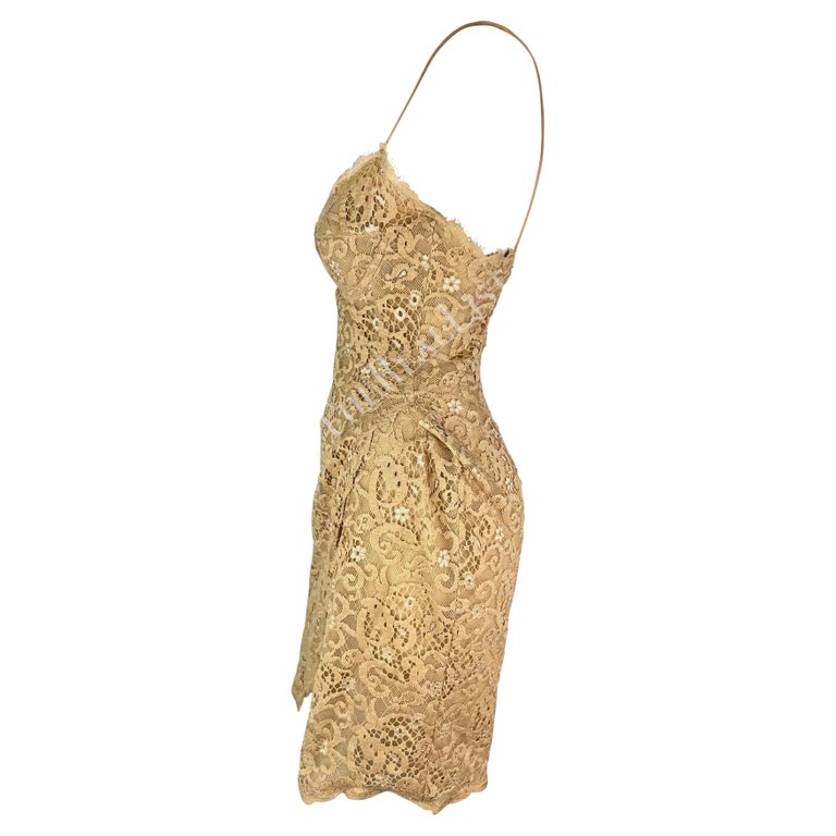 NWT S/S 1995 Donna Karan Runway Beige Lace Wrap Style Slip Dress For Sale  at 1stDibs