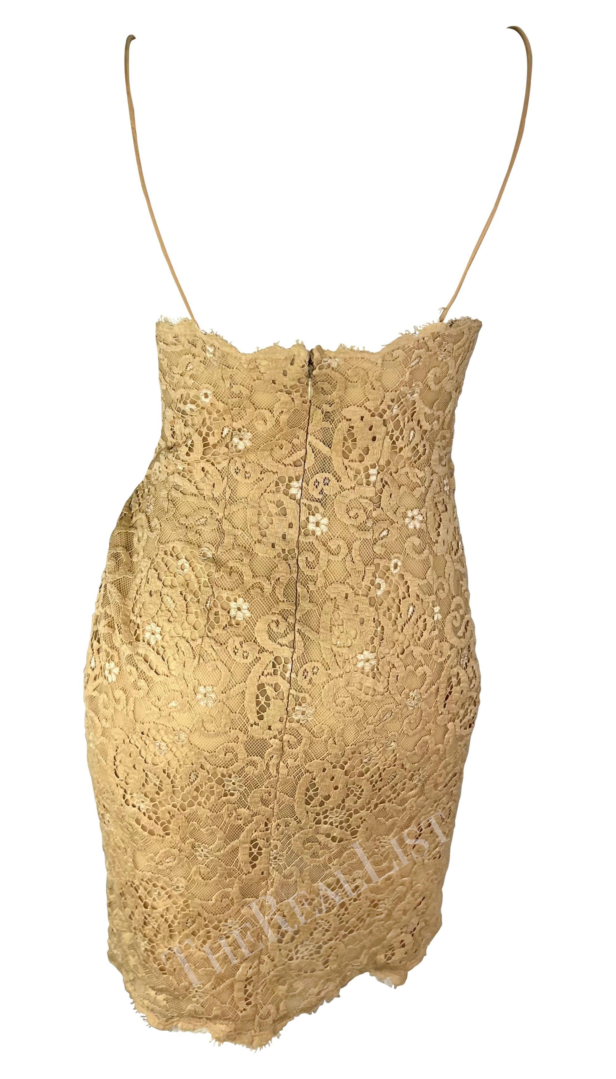 NWT S/S 1995 Donna Karan Runway Beige Lace Wrap Style Slip Dress en vente 3