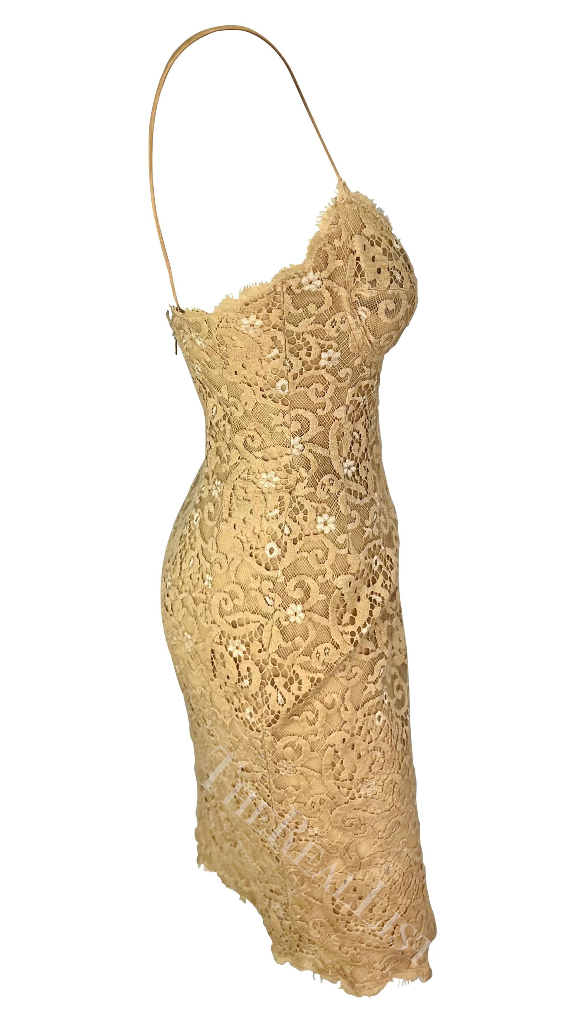 NWT S/S 1995 Donna Karan Runway Beige Lace Wrap Style Slip Dress en vente 4