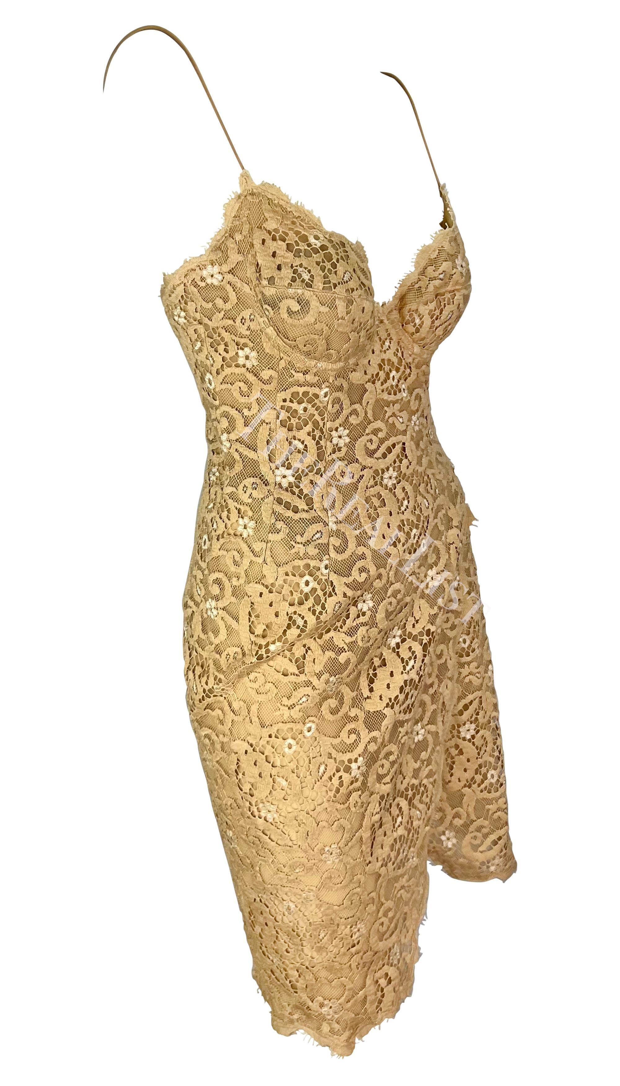 NWT S/S 1995 Donna Karan Runway Beige Lace Wrap Style Slip Dress en vente 5