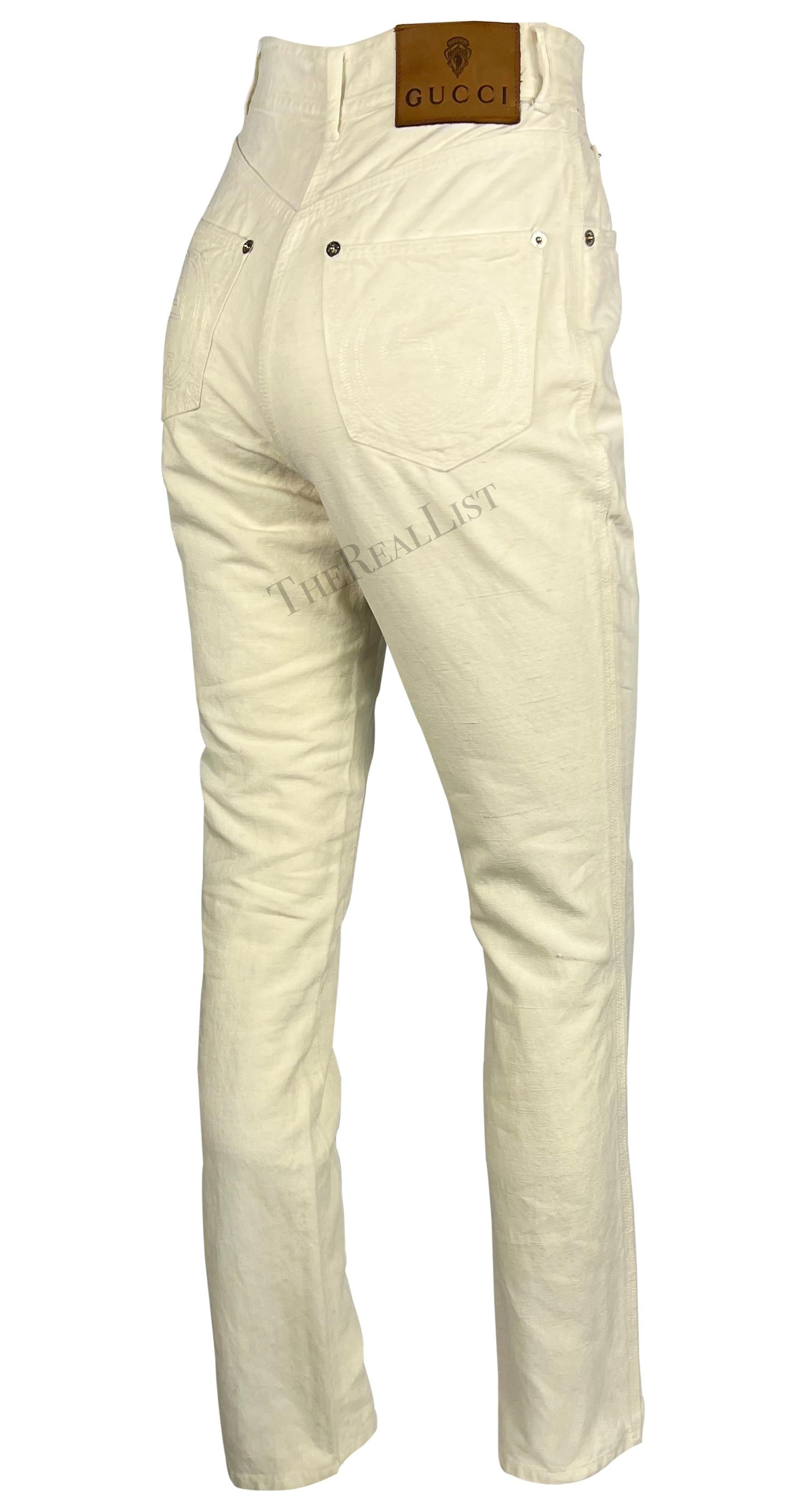 NWT S/S 1995 Gucci by Tom Ford GG Cream Cotton Linen Jeans In Excellent Condition For Sale In West Hollywood, CA