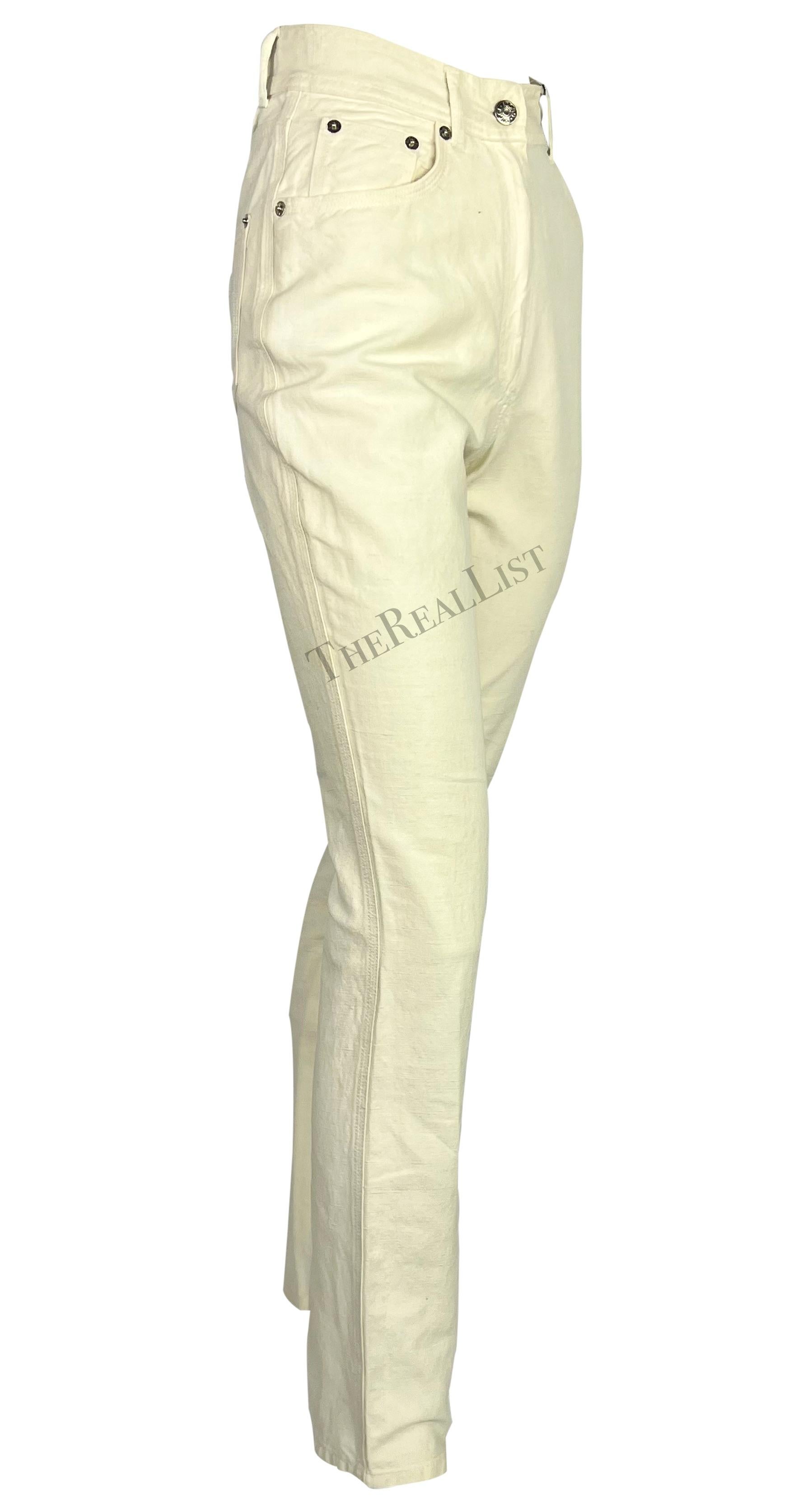 NWT S/S 1995 Gucci by Tom Ford GG Cream Cotton Linen Jeans For Sale 1
