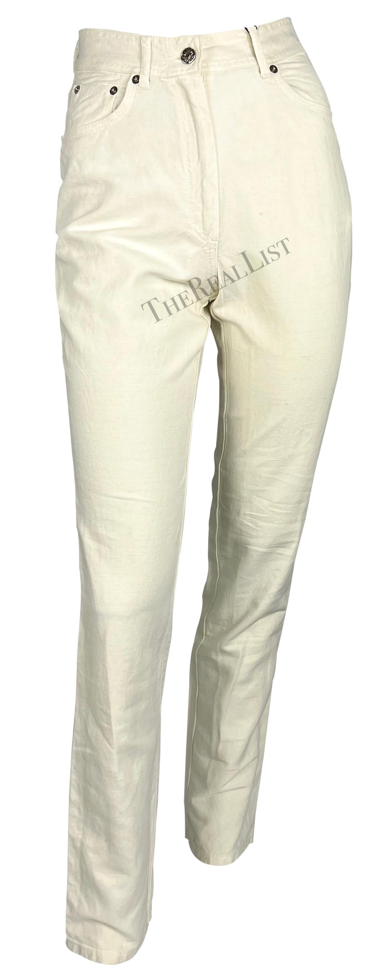 NWT S/S 1995 Gucci by Tom Ford GG Cream Cotton Linen Jeans For Sale 2