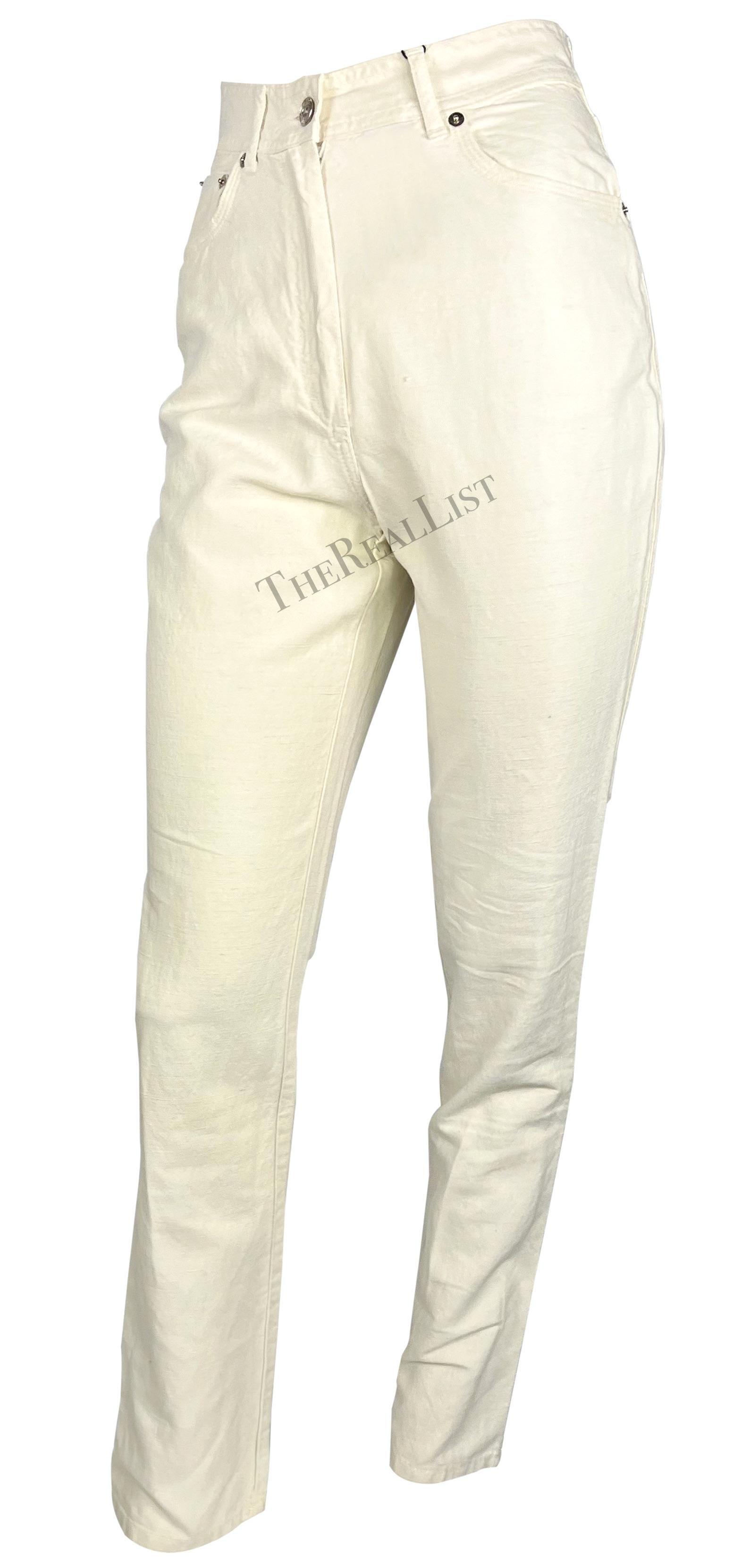 NWT S/S 1995 Gucci by Tom Ford GG Cream Cotton Linen Jeans For Sale 3