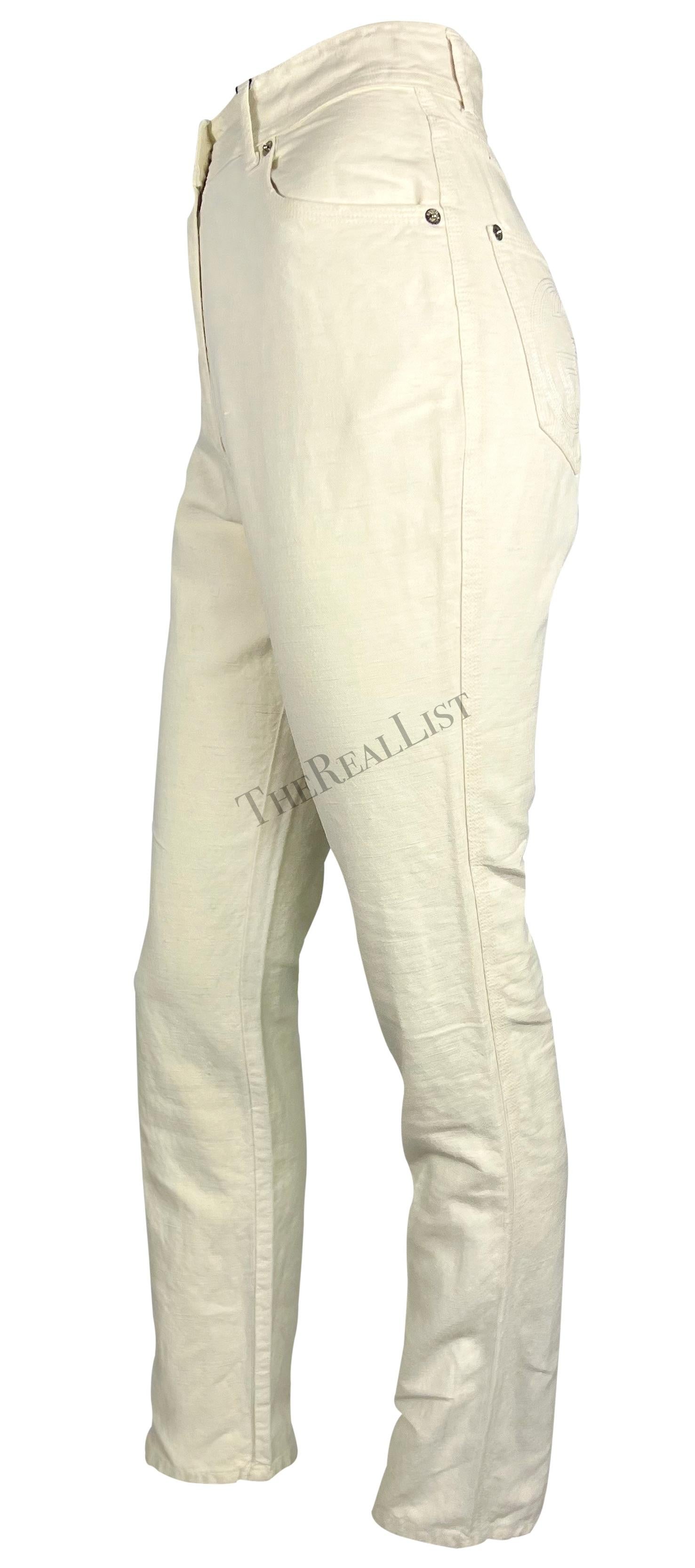 NWT S/S 1995 Gucci by Tom Ford GG Cream Cotton Linen Jeans For Sale 4