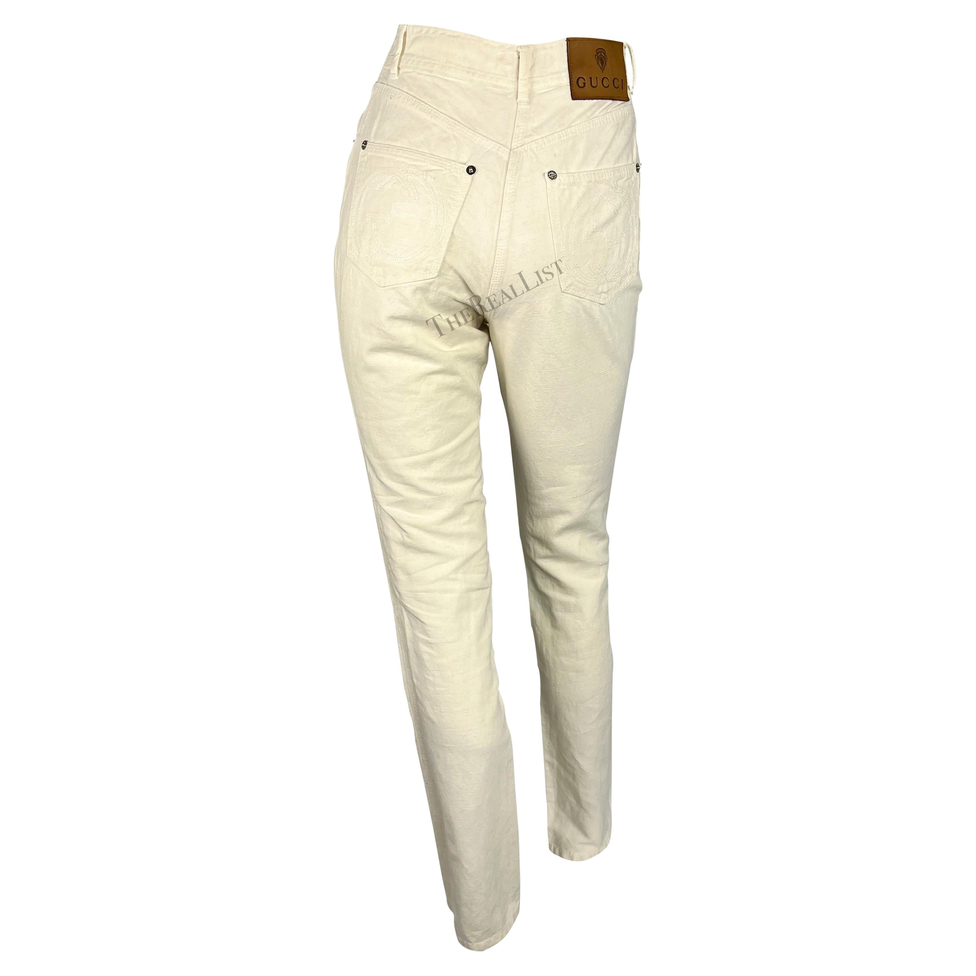 NWT S/S 1995 Gucci by Tom Ford GG Cream Cotton Linen Jeans For Sale