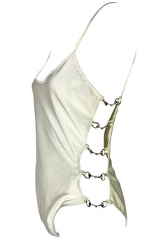 NWT S/S 1995 Gucci by Tom Ford Horsebit Side Slit White One-Piece Swimsuit
