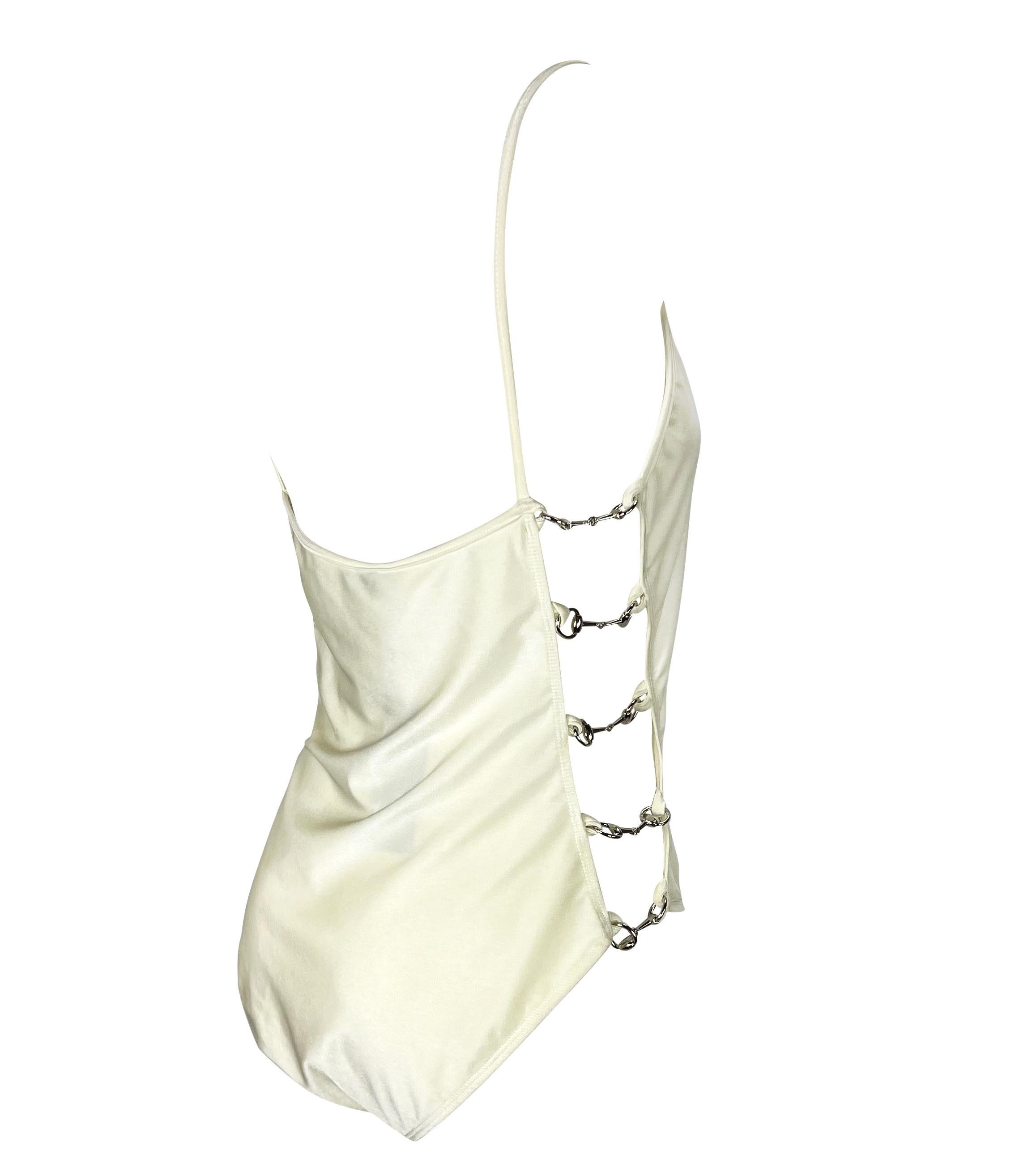 Women's NWT S/S 1995 Gucci by Tom Ford Horsebit Side Slit White One-Piece Swimsuit