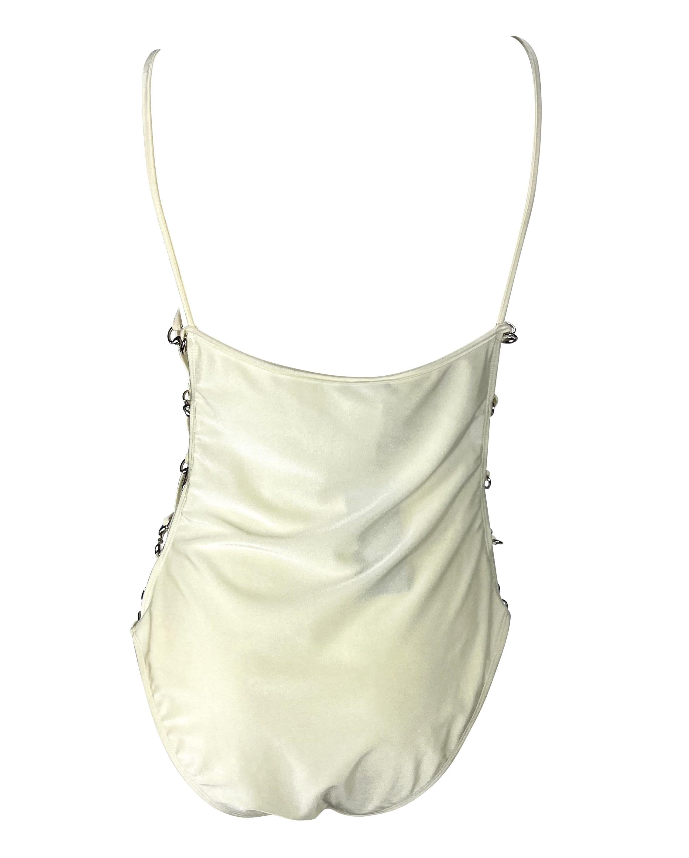 NWT S/S 1995 Gucci by Tom Ford Horsebit Side Slit White One-Piece Swimsuit 1