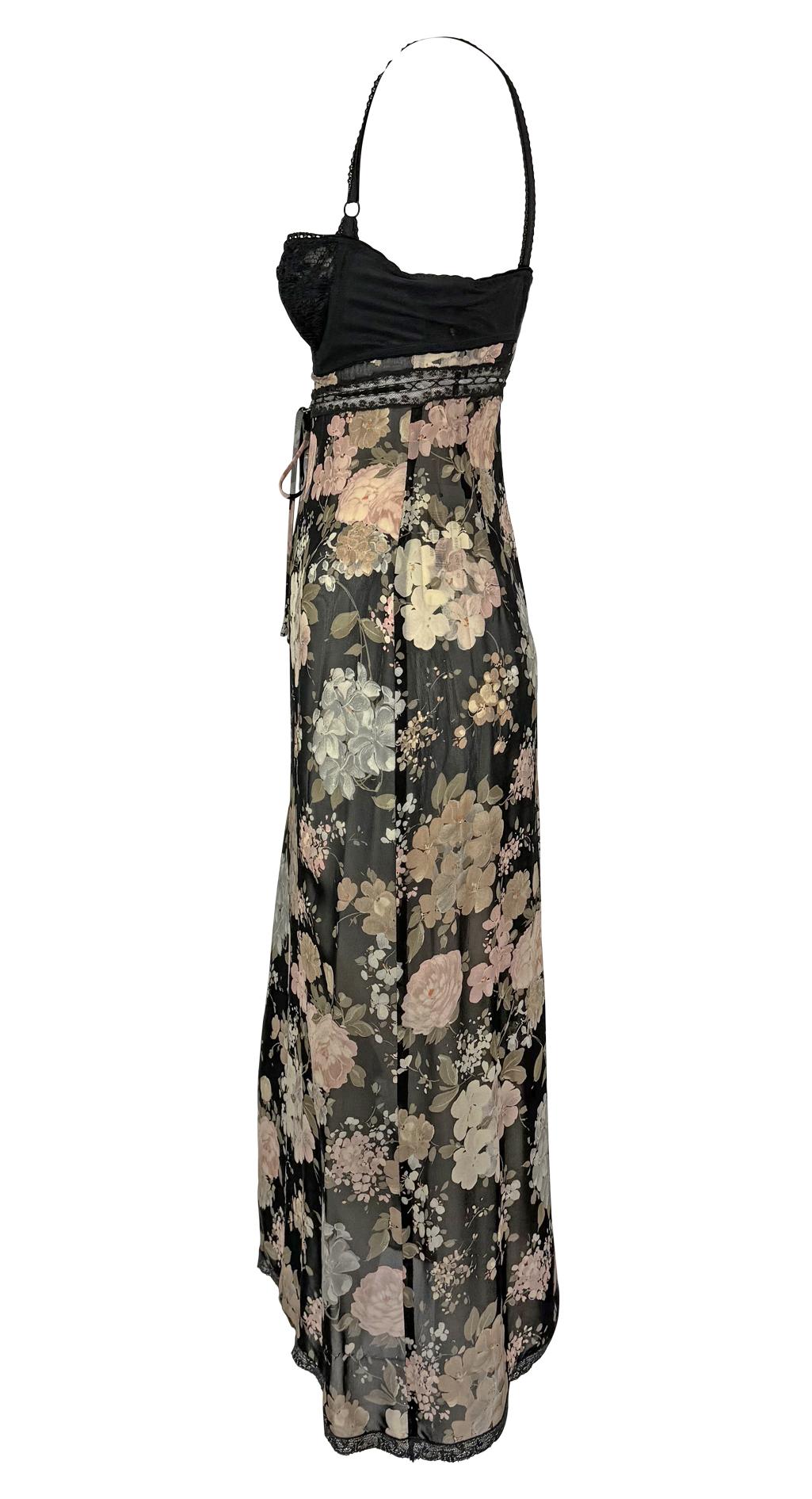 Women's NWT S/S 1997 Dolce & Gabbana Sheer Floral Black Lace Trim Bustier Slip Dress For Sale