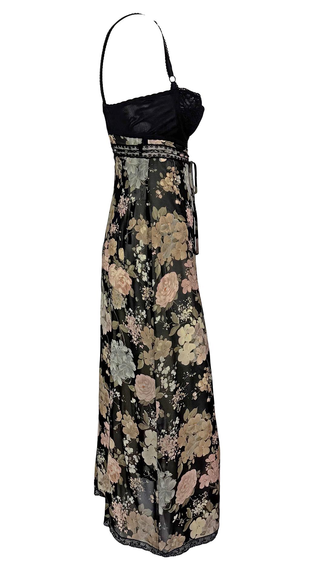 NWT S/S 1997 Dolce & Gabbana Sheer Floral Black Lace Trim Bustier Slip Dress For Sale 2