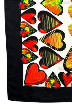 NWT S/S 1997 Gianni Versace Abstract Red White Heart Print Square Silk Scarf