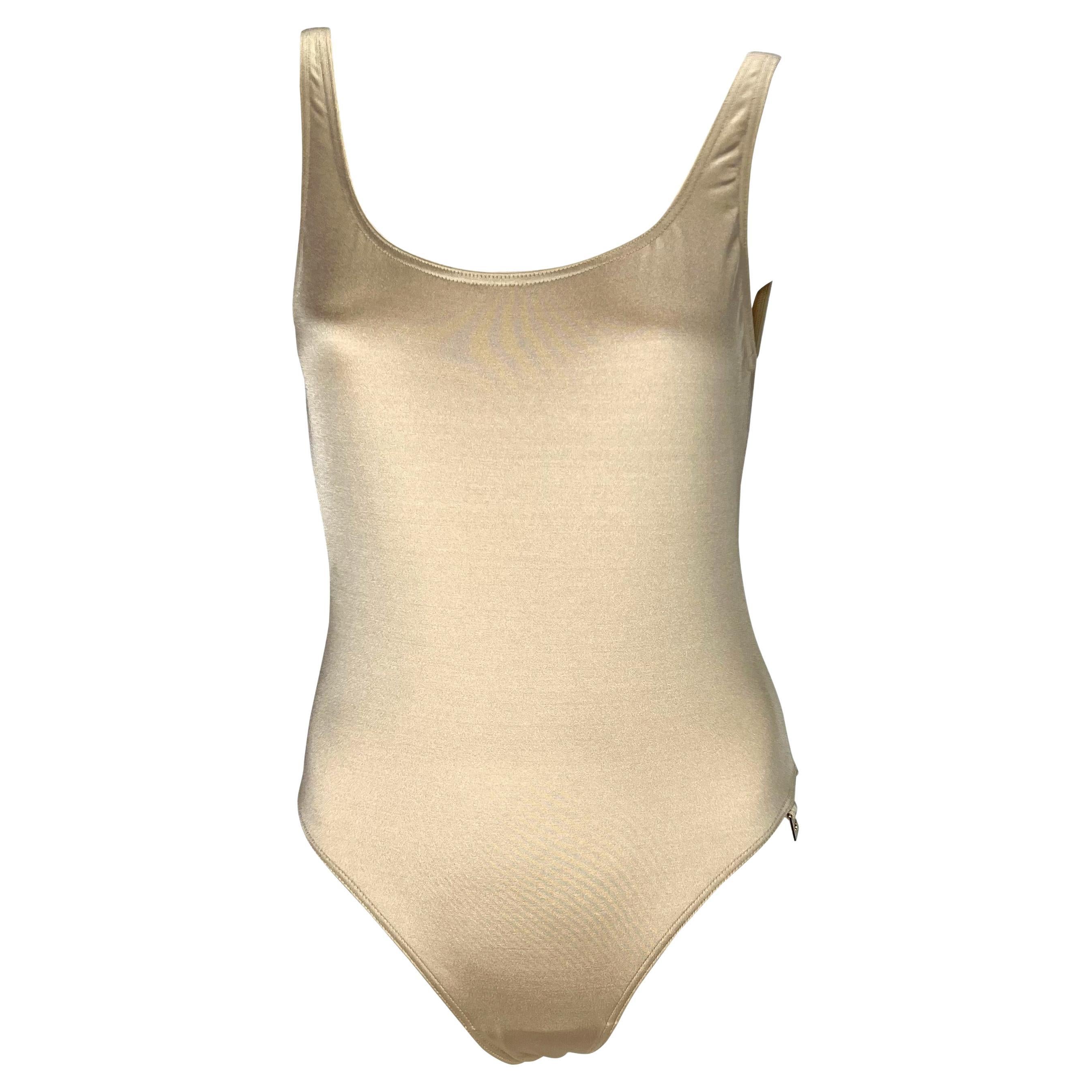 Women's NWT S/S 1997 Gucci by Tom Ford Beige G Logo Medallion One-Piece Swimsuit