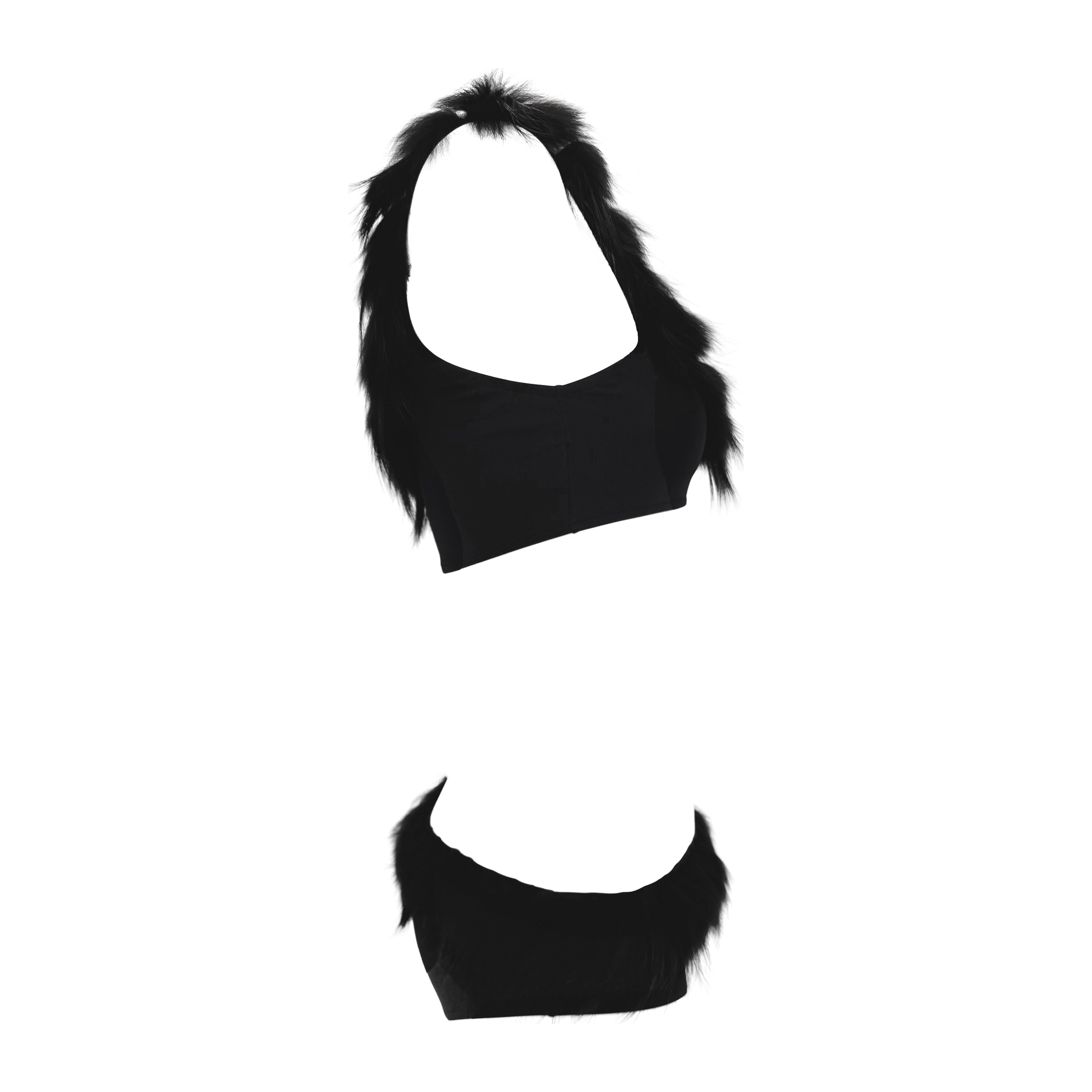 NWT S/S 1998 Fendi by Karl Lagerfeld Black Fur Appliqué Bikini Swimsuit Set For Sale 3