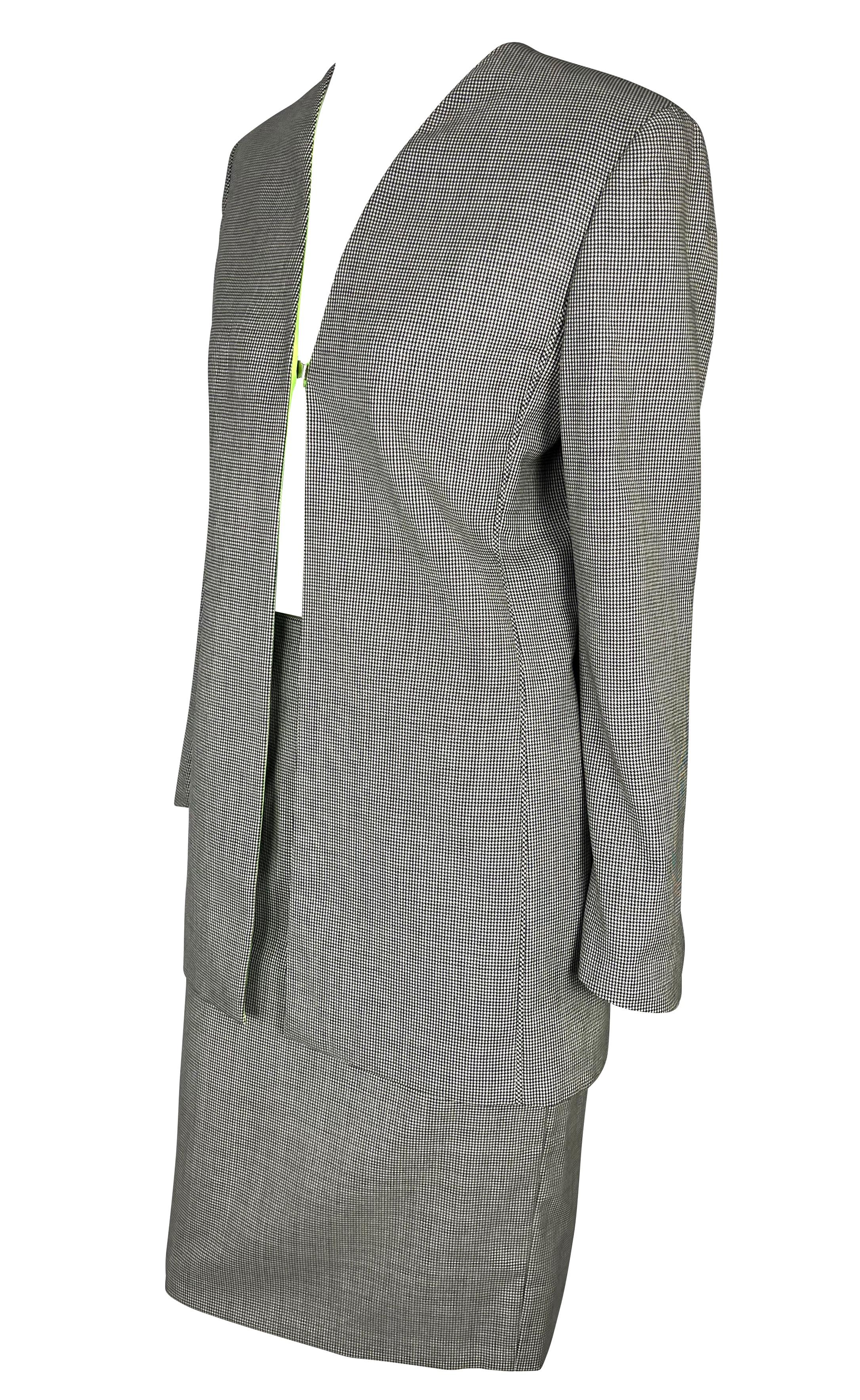 Gray NWT S/S 1998 Gianni Versace by Donatella Houndstooth Tunic Suit Green Lining For Sale