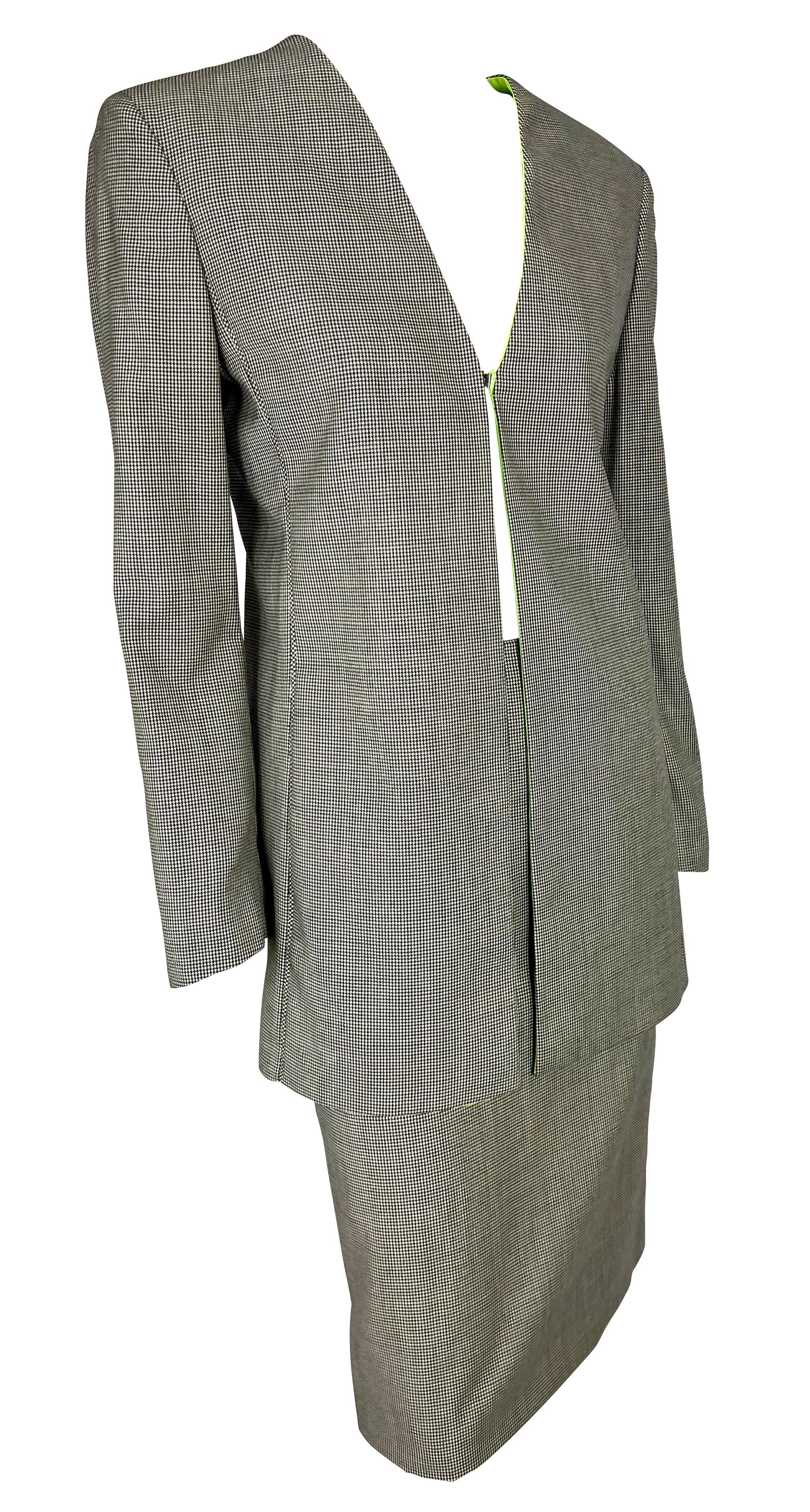 NWT S/S 1998 Gianni Versace by Donatella Houndstooth Tunic Suit Green Lining For Sale 3
