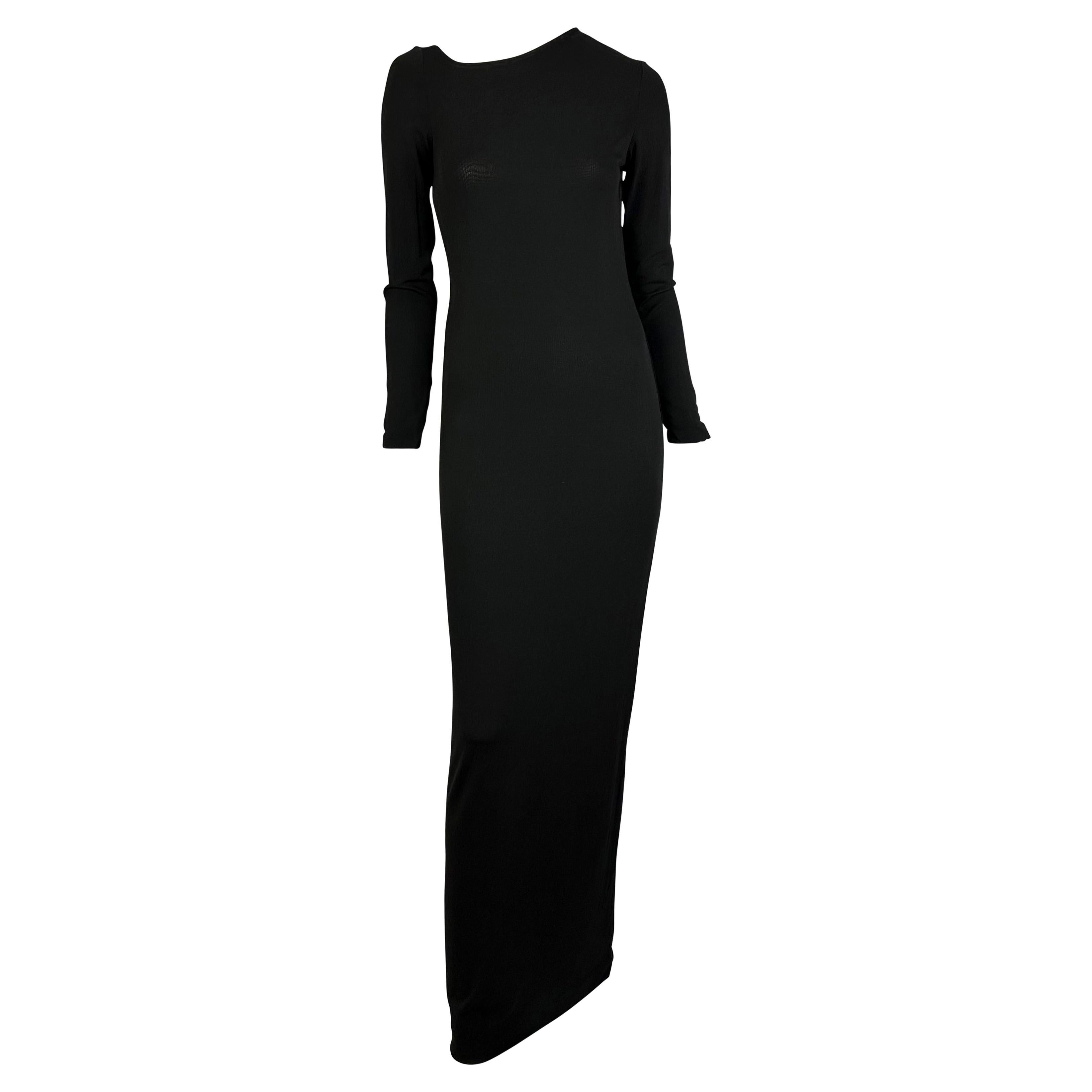 NWT S/S 1998 Gucci by Tom Ford Asymmetric Neckline Black Jersey Stretch Gown For Sale