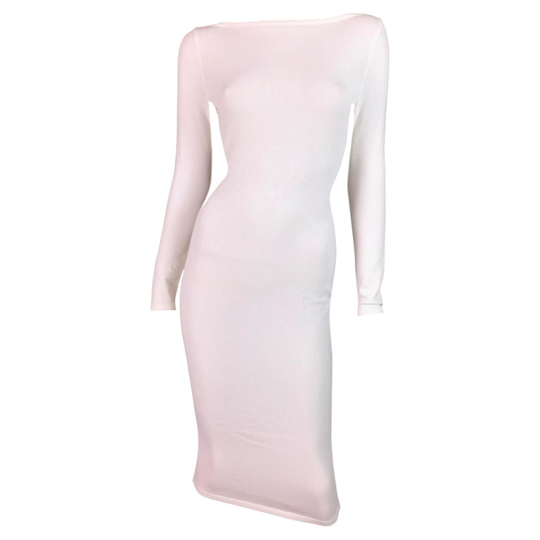 NWT S/S 1998 Gucci by Tom Ford Semi-Sheer White Bodycon Wiggle Dress ...