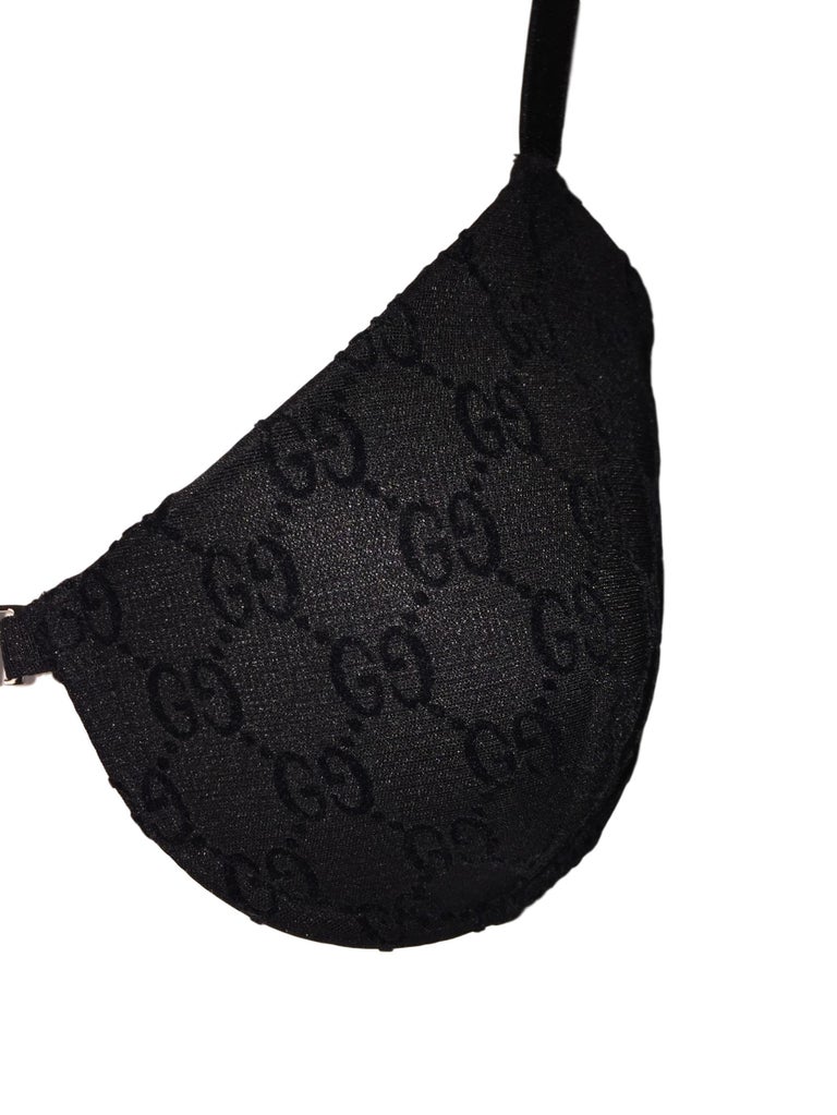 NWT S/S 1998 Gucci Tom Ford Black Crystal Logo Monogram Panty Bra and