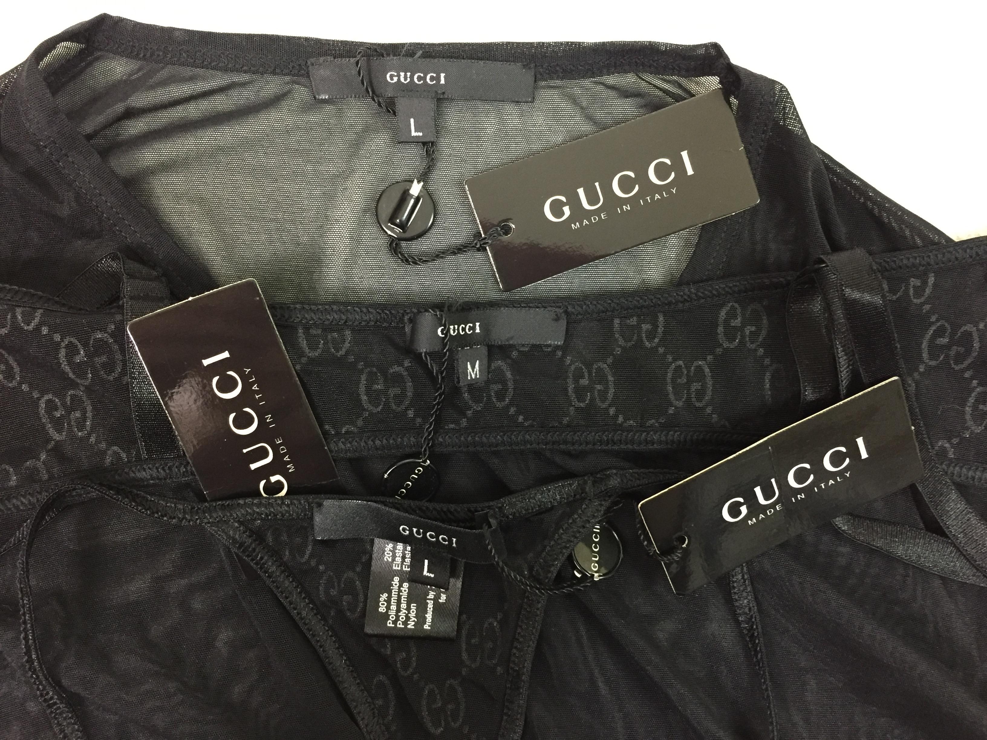 NWT S/S 1998 Gucci Tom Ford Black Crystal Logo Monogram Panty Bra & Top Set In New Condition In Yukon, OK
