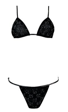 NWT S/S 1998 Gucci Tom Ford Runway Black Leather Crystal Logo Bikini Swimwear