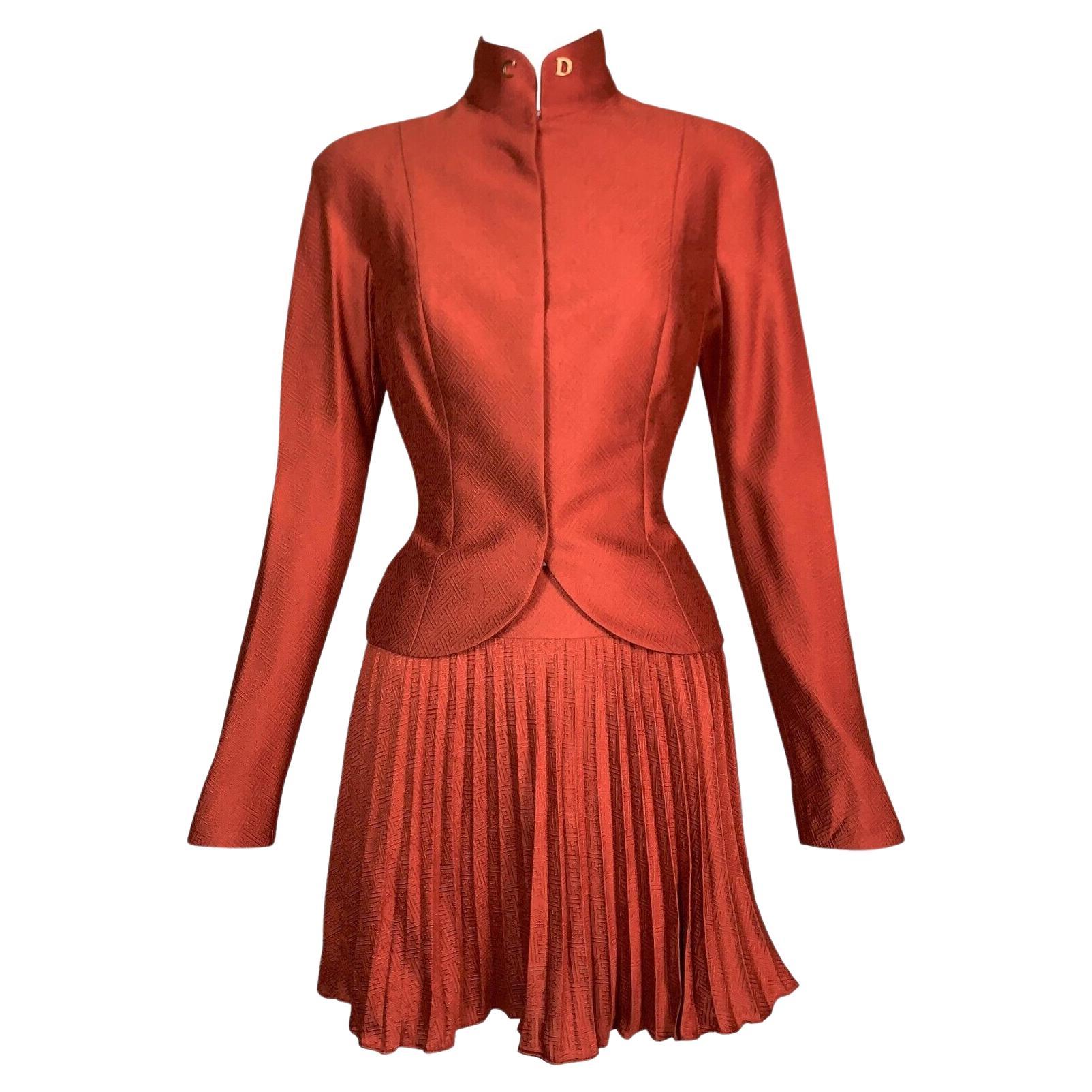 NWT S/S 1999 Christian Dior John Galliano Runway Chinoiserie Orange Skirt Suit