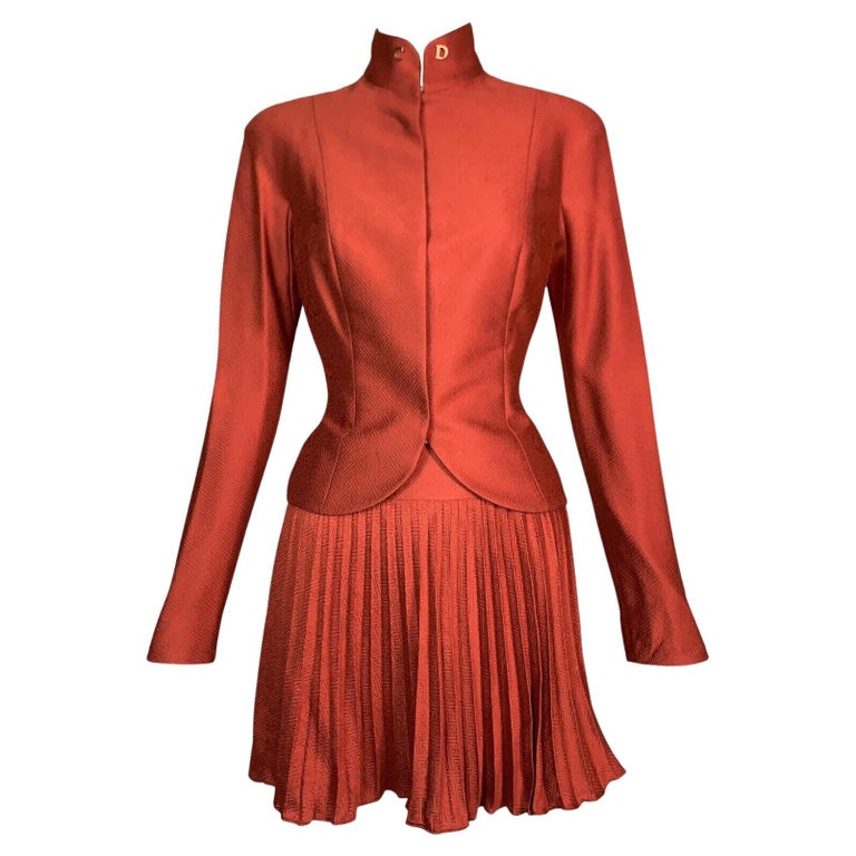 NWT S/S 1999 Christian Dior John Galliano Runway Chinoiserie Orange Skirt Suit For Sale