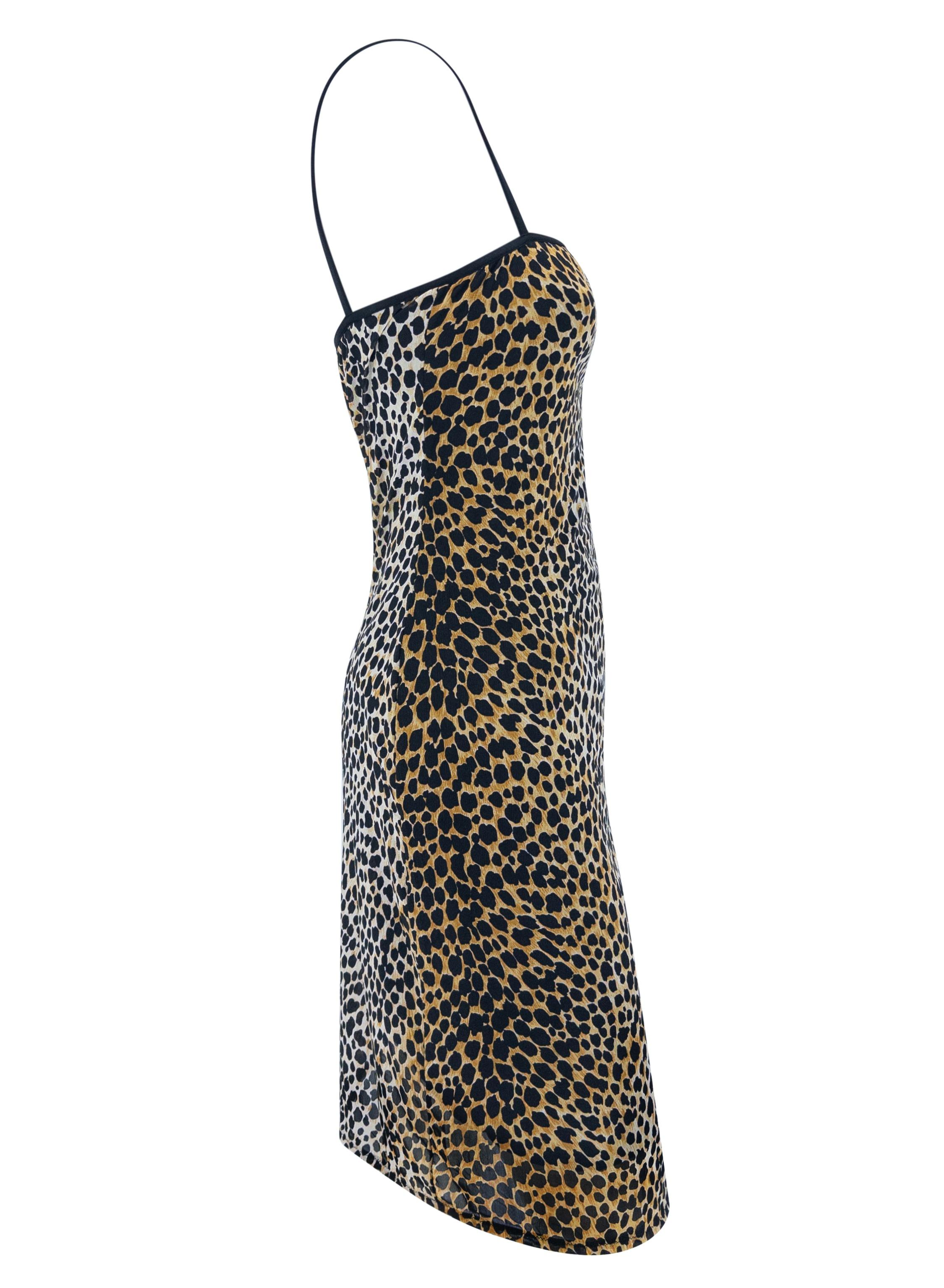 NWT S/S 1999 Dolce & Gabbana Gepard Druck Mesh Overlay Bodycon Mini Strandkleid (Schwarz) im Angebot