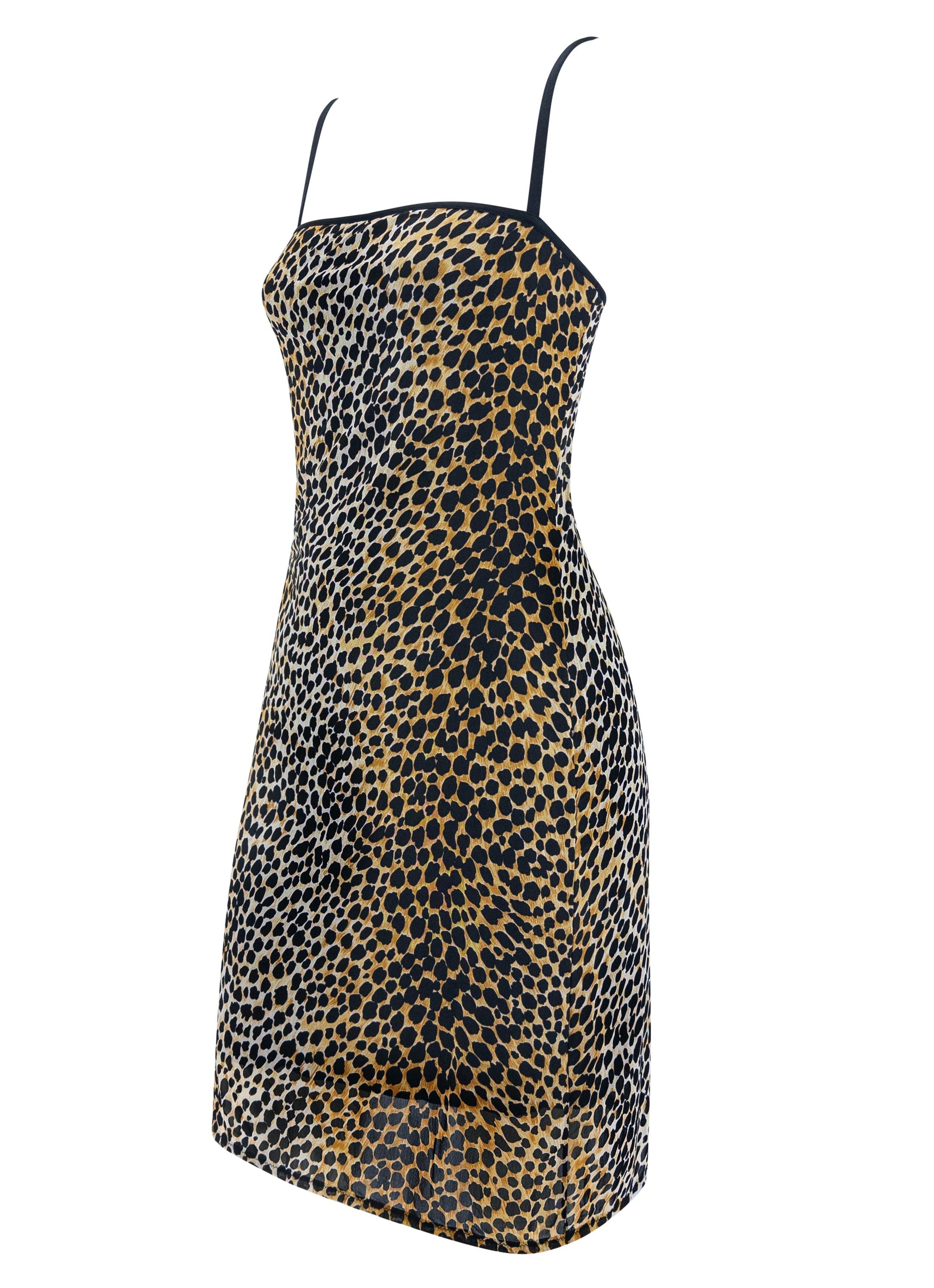 NWT S/S 1999 Dolce & Gabbana Gepard Druck Mesh Overlay Bodycon Mini Strandkleid Damen im Angebot