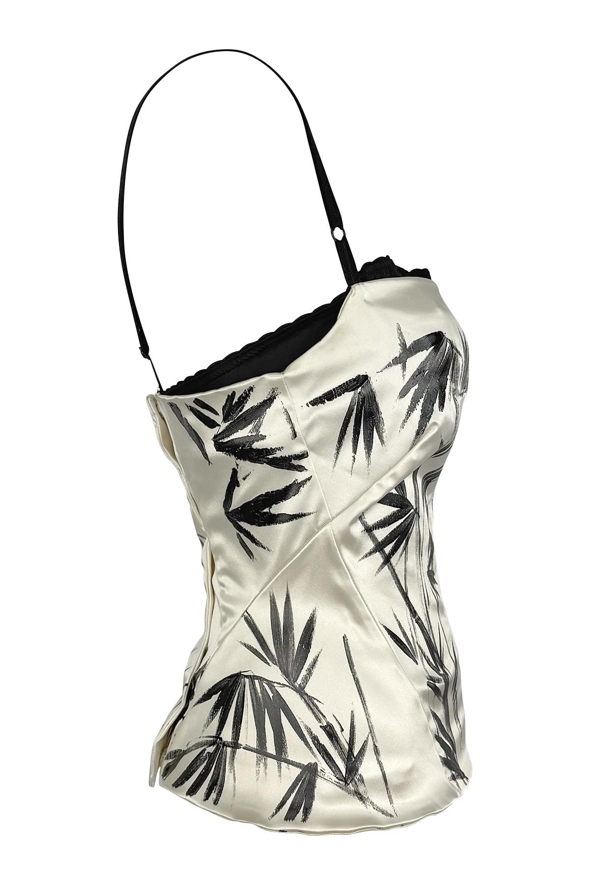 NWT S/S 1999 Dolce & Gabbana - Dipinto a mano in raso bianco - Bustier Bralette Top In condizioni buone in vendita a West Hollywood, CA