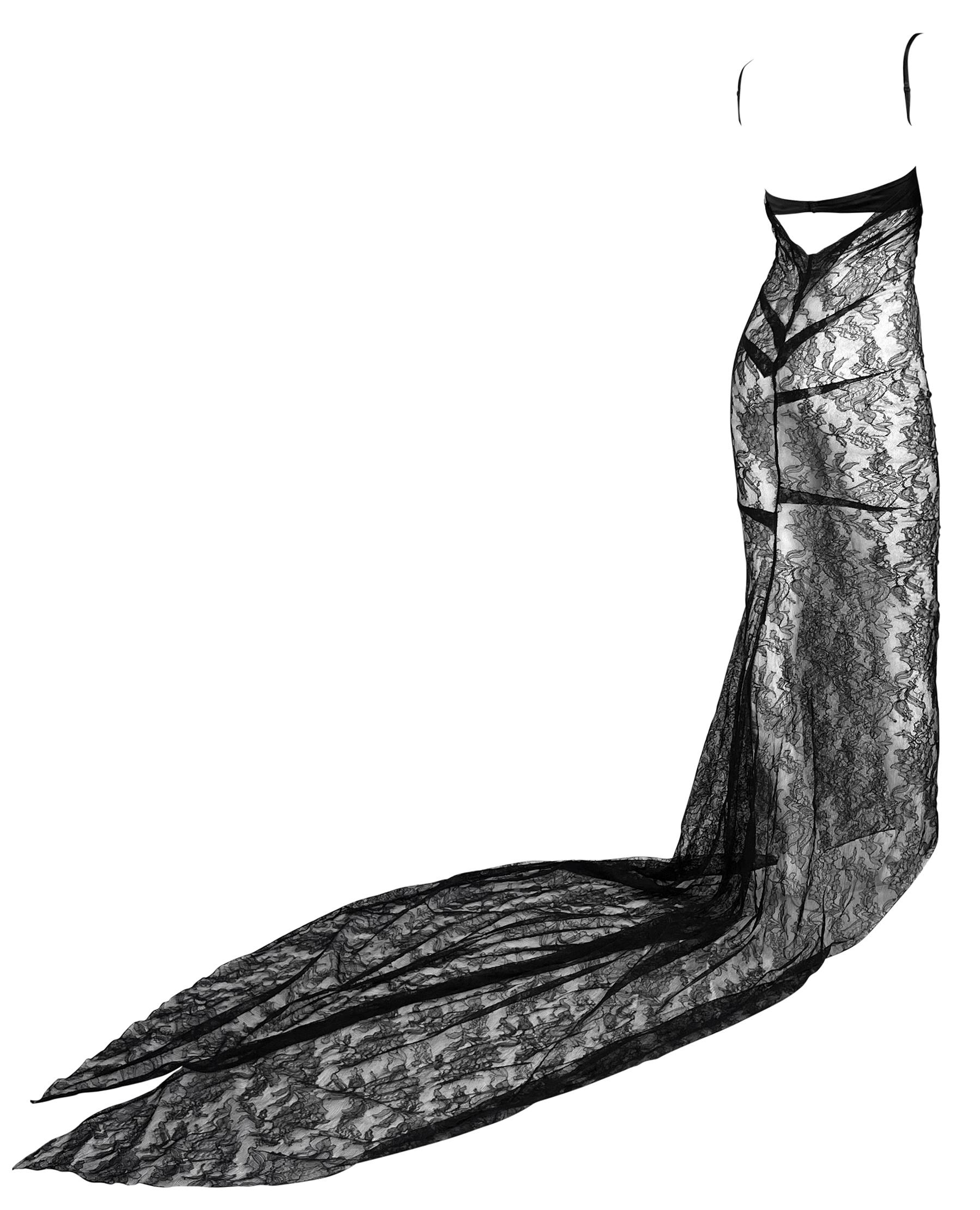 NWT S/S 1999 Dolce & Gabbana Runway Sheer Black Lace Train Gown For Sale 9
