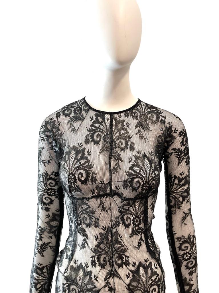 NWT S/S 1999 DOLCE & GABBANA Sheer Patent Lace Dress In Excellent Condition In Austin, TX