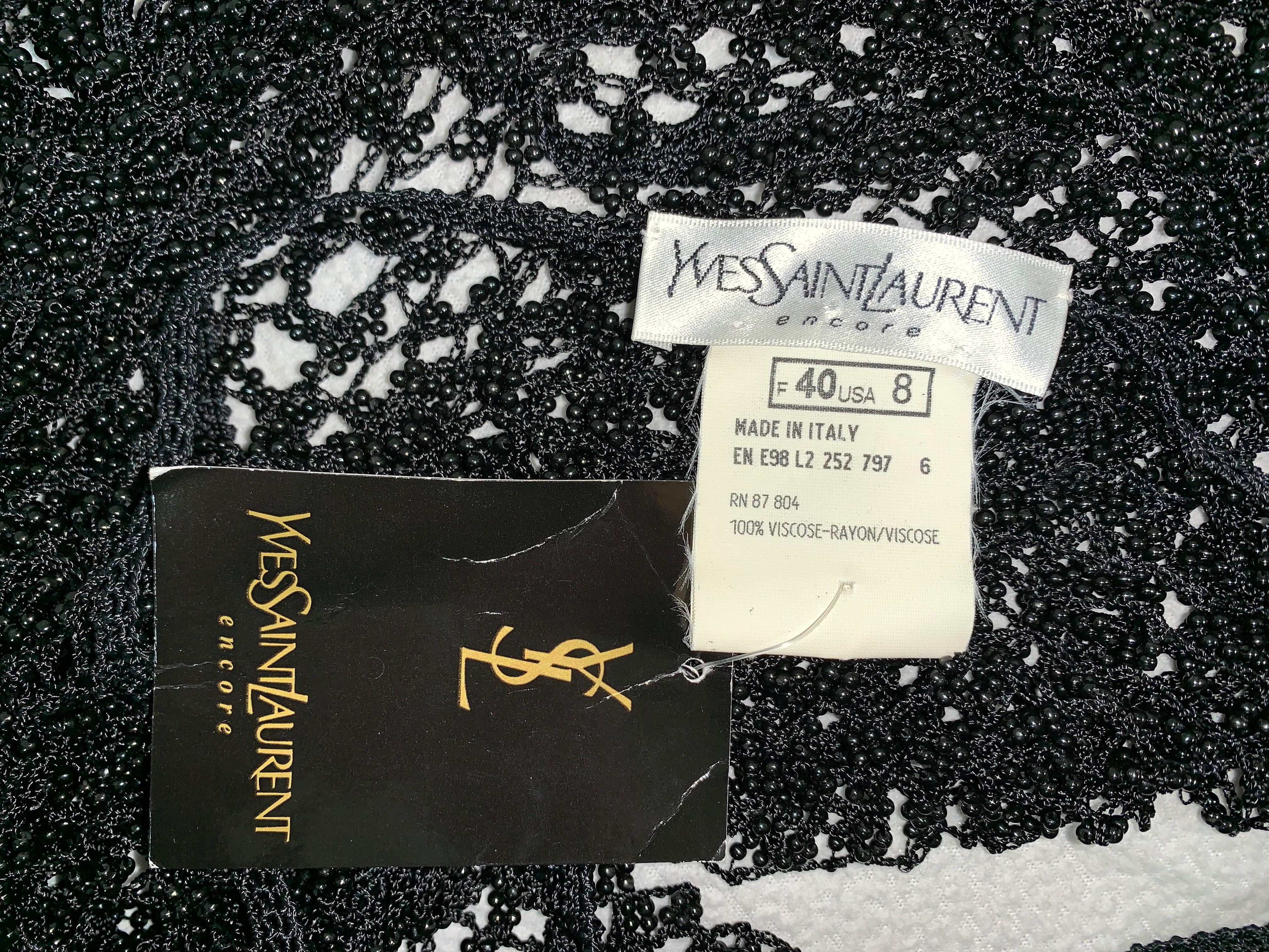 Women's NWT S/S 1999 Yves Saint Laurent Sheer Beaded Fishnet Knit Long Dress Gown