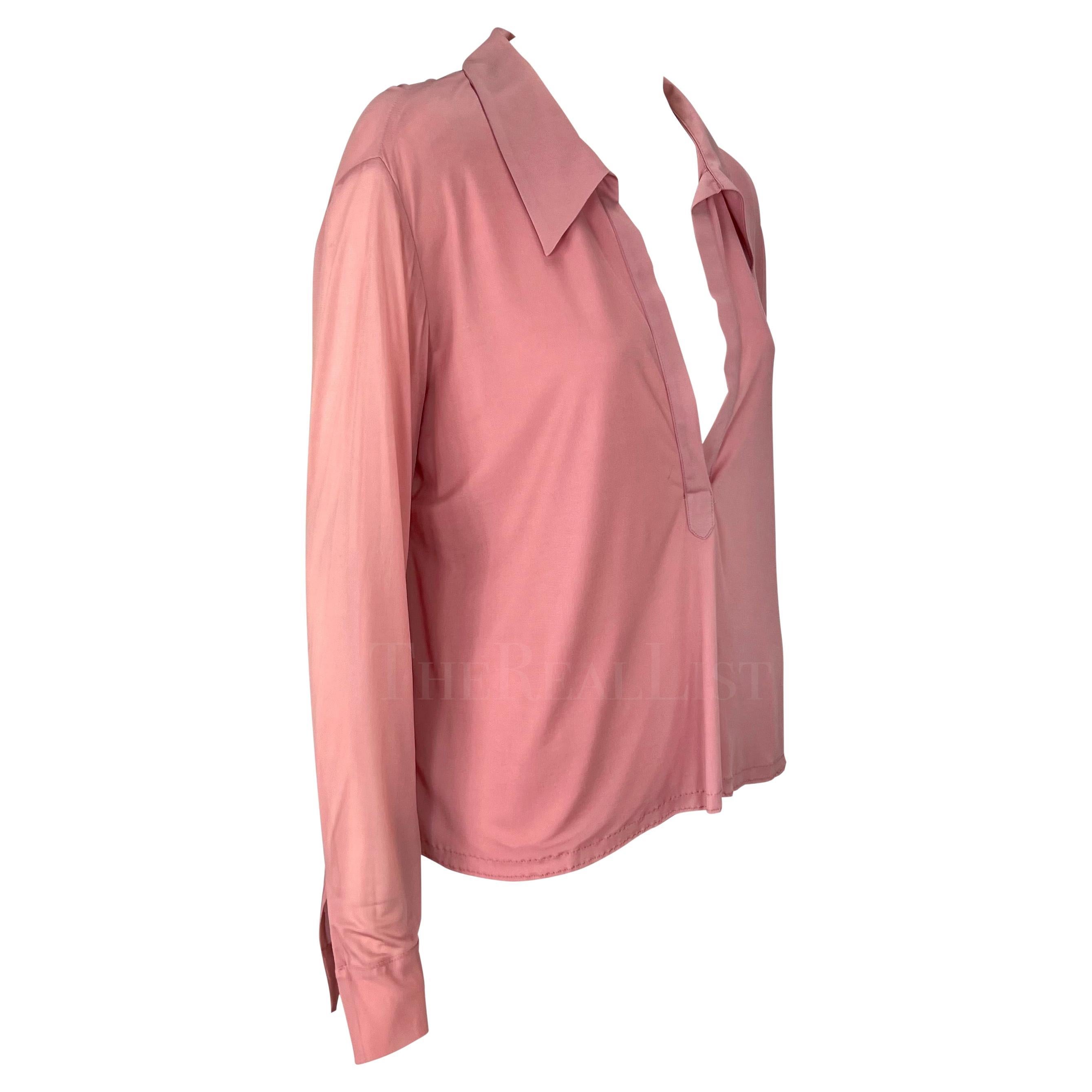 NWT S/S 2000 Gucci by Tom Ford Runway Ad Plunging Pink Collared Blouse Top For Sale 7