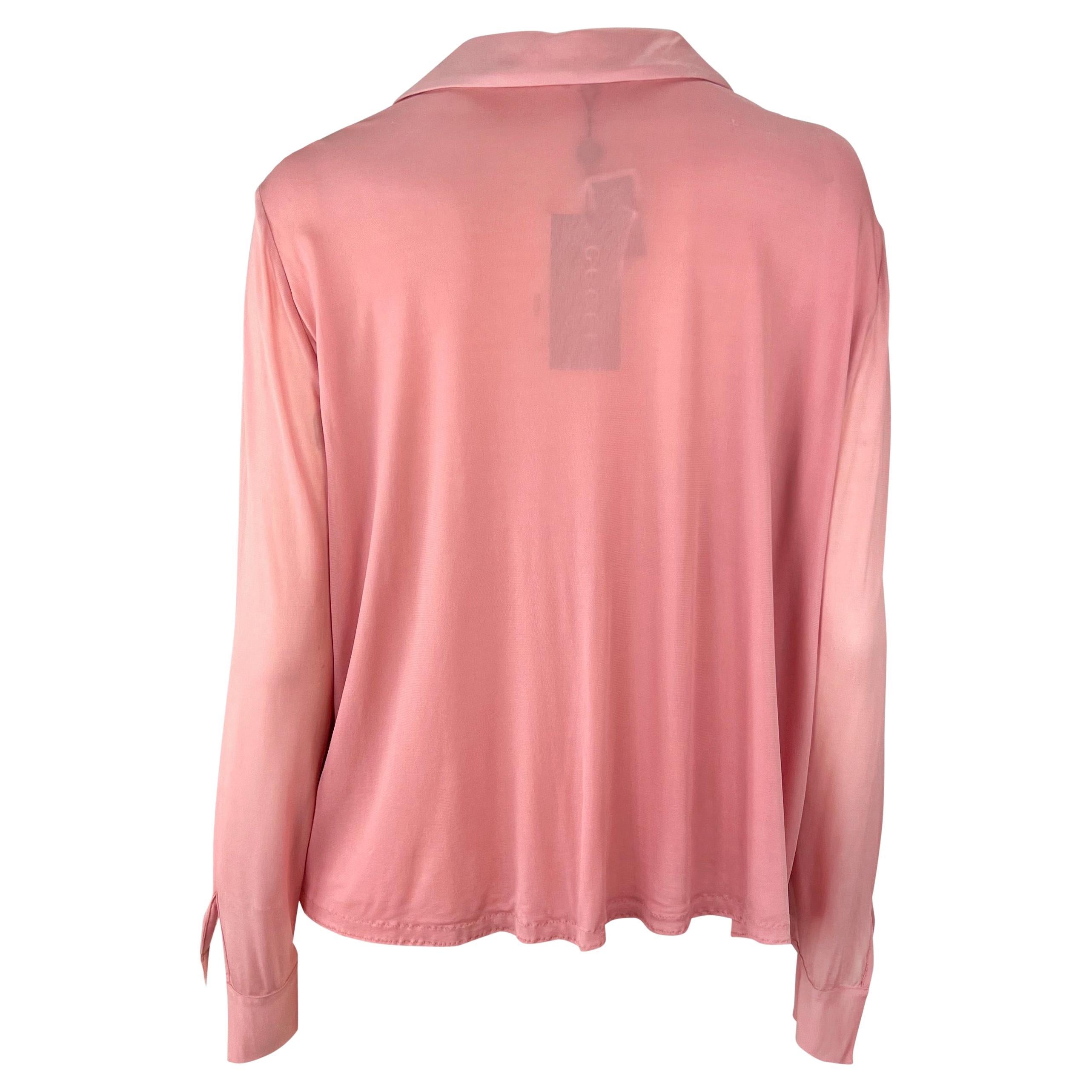 NWT S/S 2000 Gucci by Tom Ford Runway Ad Plunging Pink Collared Blouse Top For Sale 5
