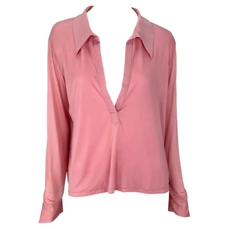 NEU F/S 2000 Gucci by Tom Ford Laufsteg Werbe-Bluse mit tiefem rosa Kragen