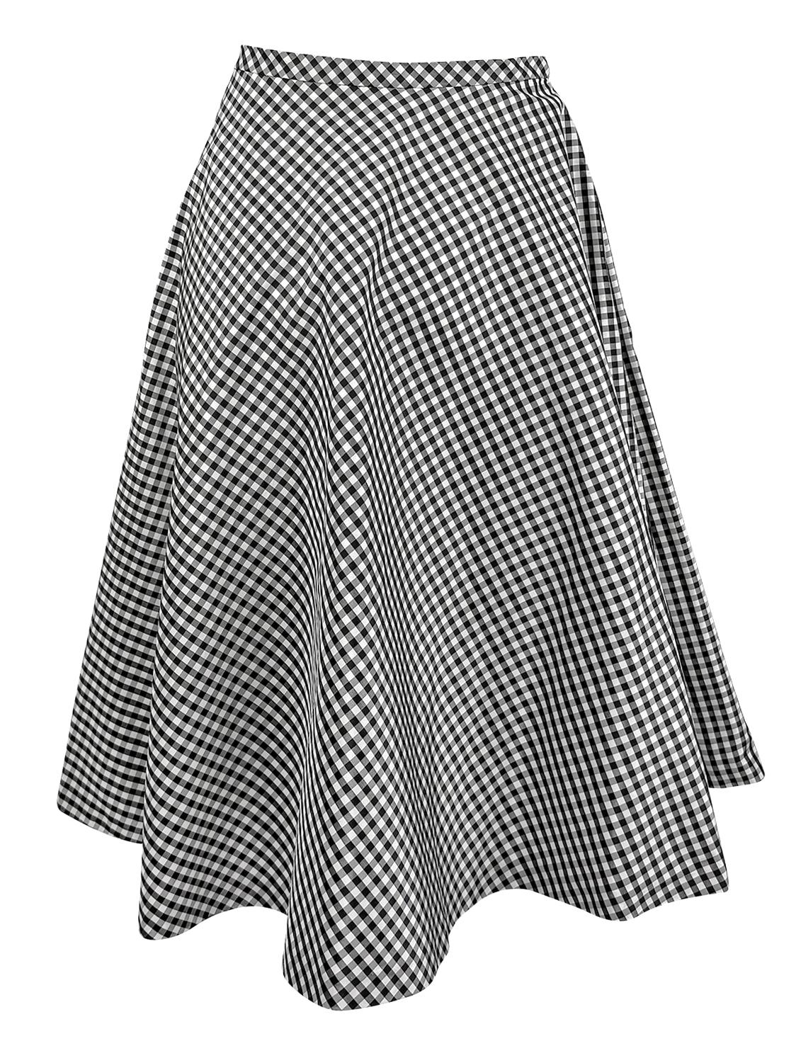 NWT S/S 2000 Ralph Lauren White Black Gingham Silk Taffeta Flare Midi Skirt For Sale 4