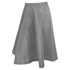 NWT S/S 2000 Ralph Lauren White Black Gingham Silk Taffeta Flare Midi Skirt