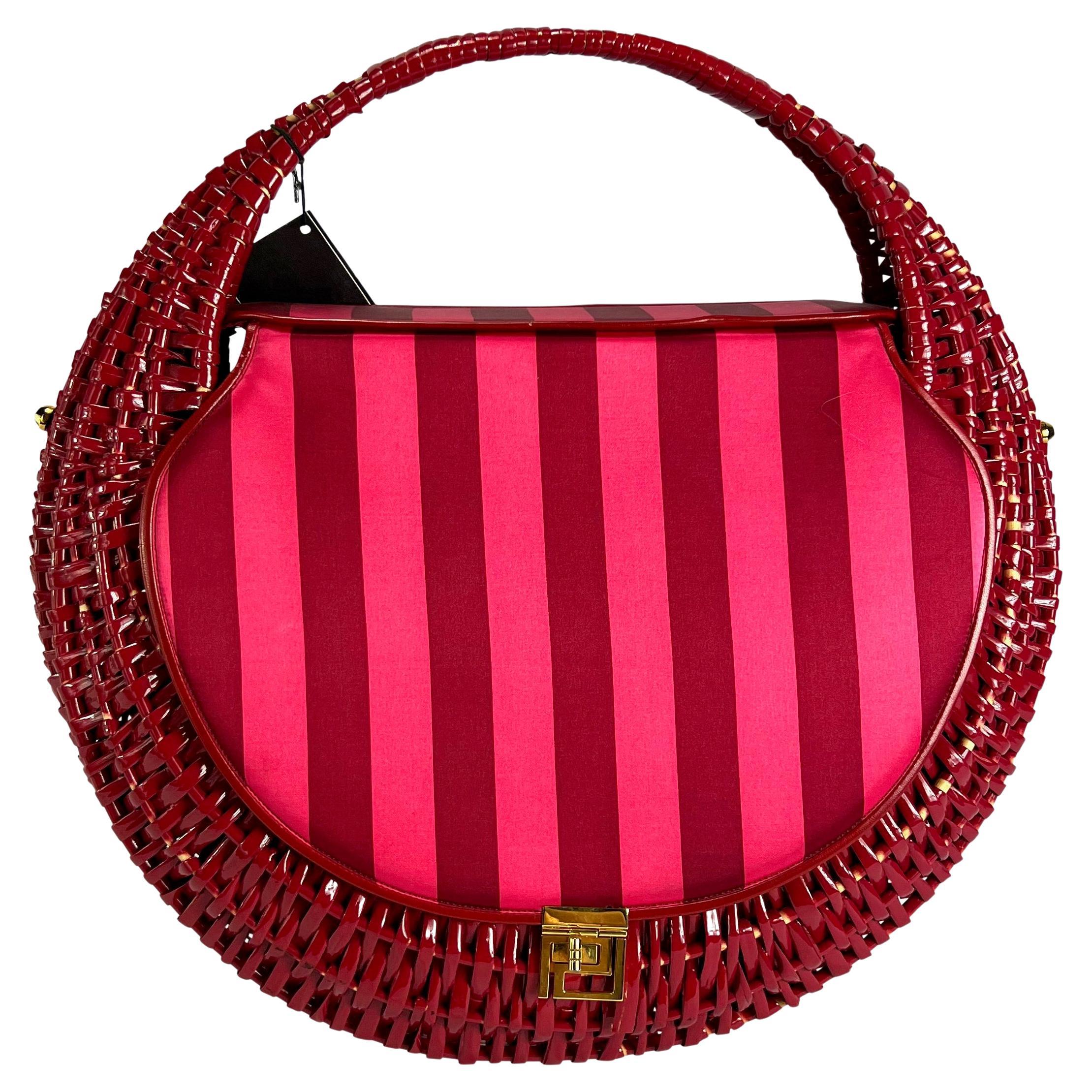 NWT S/S 2001 Atelier Versace by Donatella Versace Pink Satin and Wicker Bag