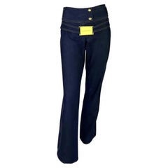 NWT P/E 2001 Dolce & Gabbana Runway Logo Gold Buckle Denim Blue Jeans